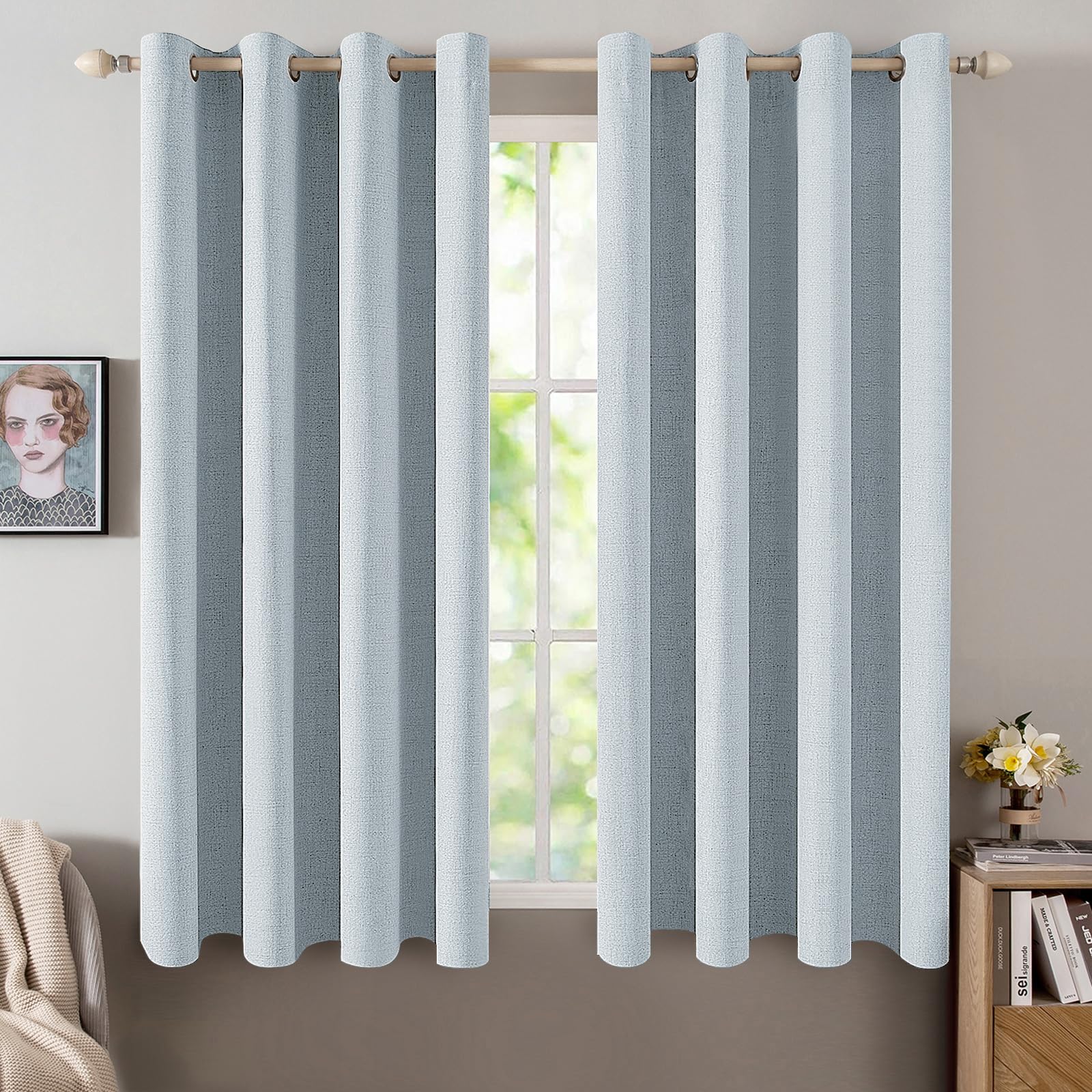 MIULEE 90 Inches Linen Textured Curtains for Bedroom 100% Blackout Thermal Insulated Natural Beige Grommet Room Darkening Curtains & Drapes Luxury Decor for Living Room Nursery 52 x 90 Inch (2 Panels)