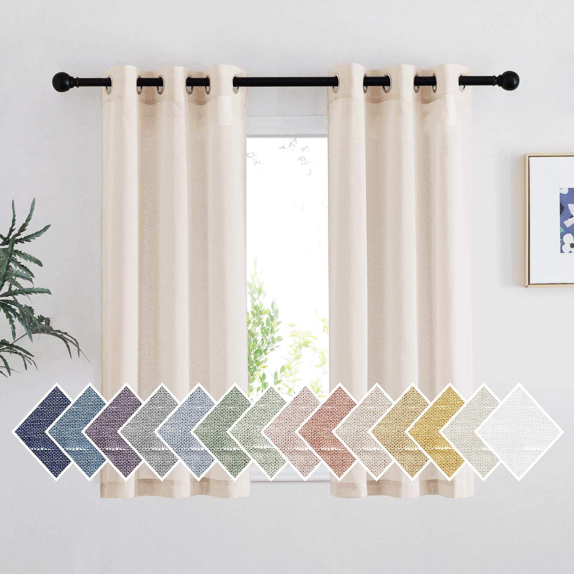 NICETOWN Semi Sheer Beige Curtains 84 inches Long, Grommet Retro Linen Curtains Window Treatments Vertical Drapes Privacy with Light Filter for Living Room, W52 x L84, 2 Panels