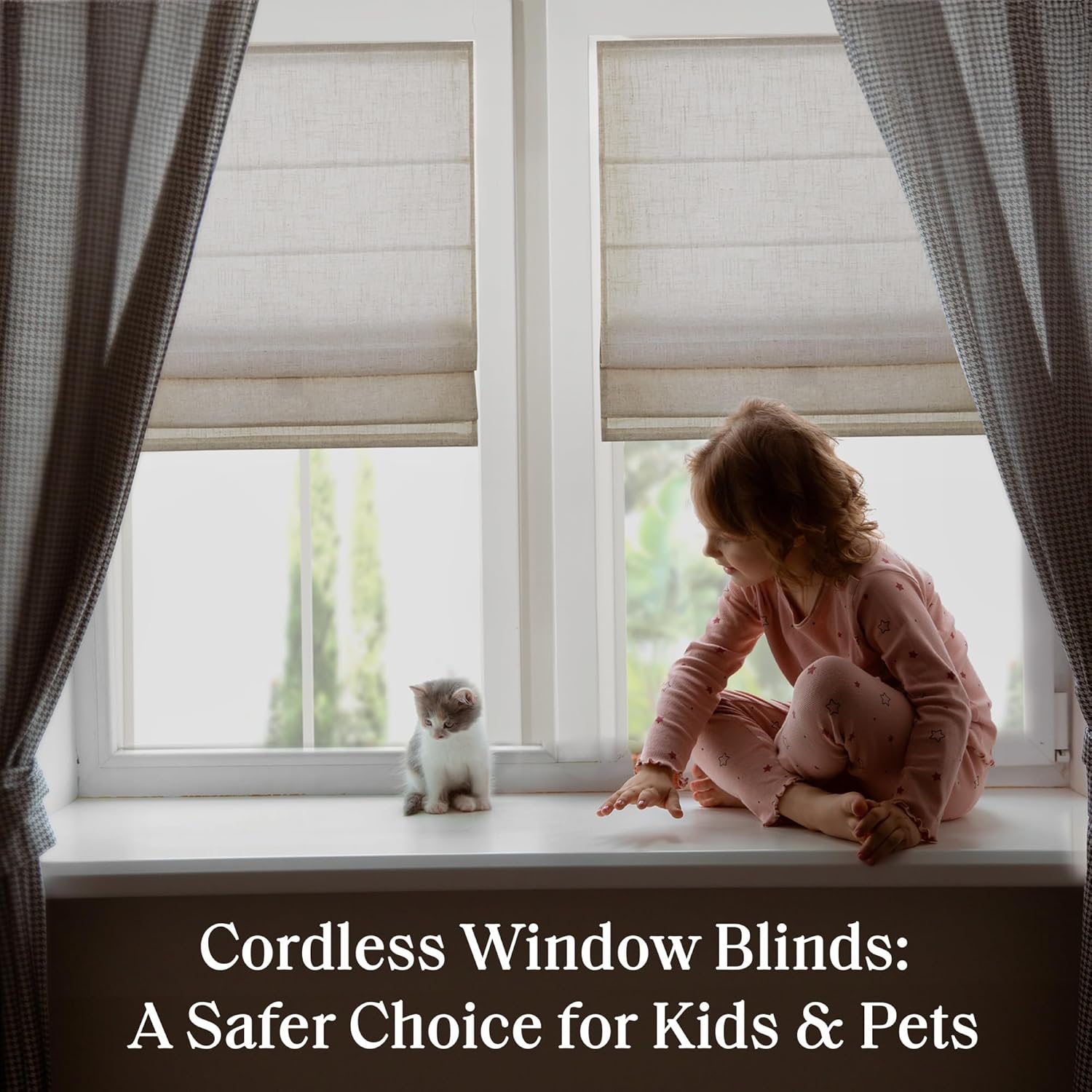 Madison Park Kyler Cordless Roman Shades - Single Panel, Lightweight Linen Blend Fabric, Natural Design, Easy Installation, Light Filtering Window Blind, Bedroom, Living Room Decor 31"W x 64"H Natural