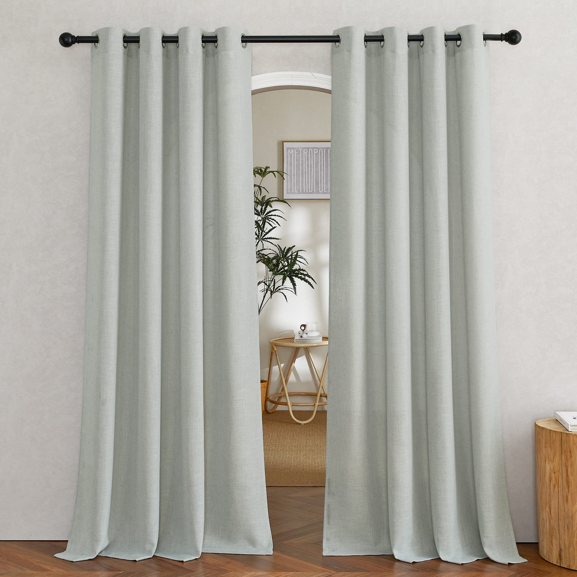 NICETOWN Semi Sheer Beige Curtains 84 inches Long, Grommet Retro Linen Curtains Window Treatments Vertical Drapes Privacy with Light Filter for Living Room, W52 x L84, 2 Panels