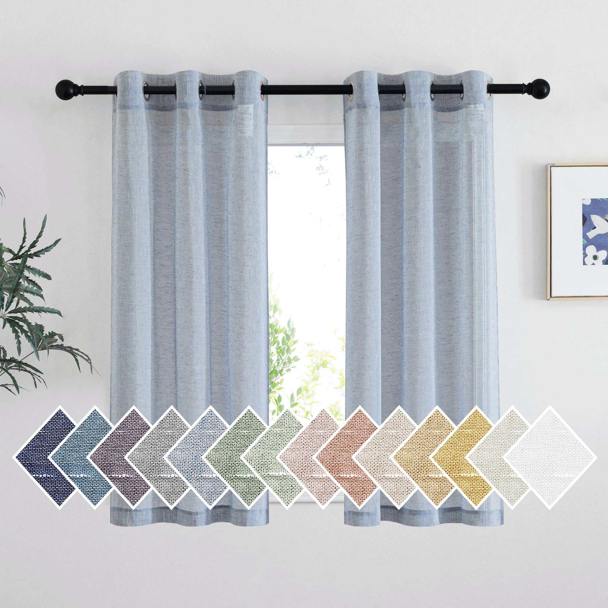 NICETOWN Semi Sheer Beige Curtains 84 inches Long, Grommet Retro Linen Curtains Window Treatments Vertical Drapes Privacy with Light Filter for Living Room, W52 x L84, 2 Panels