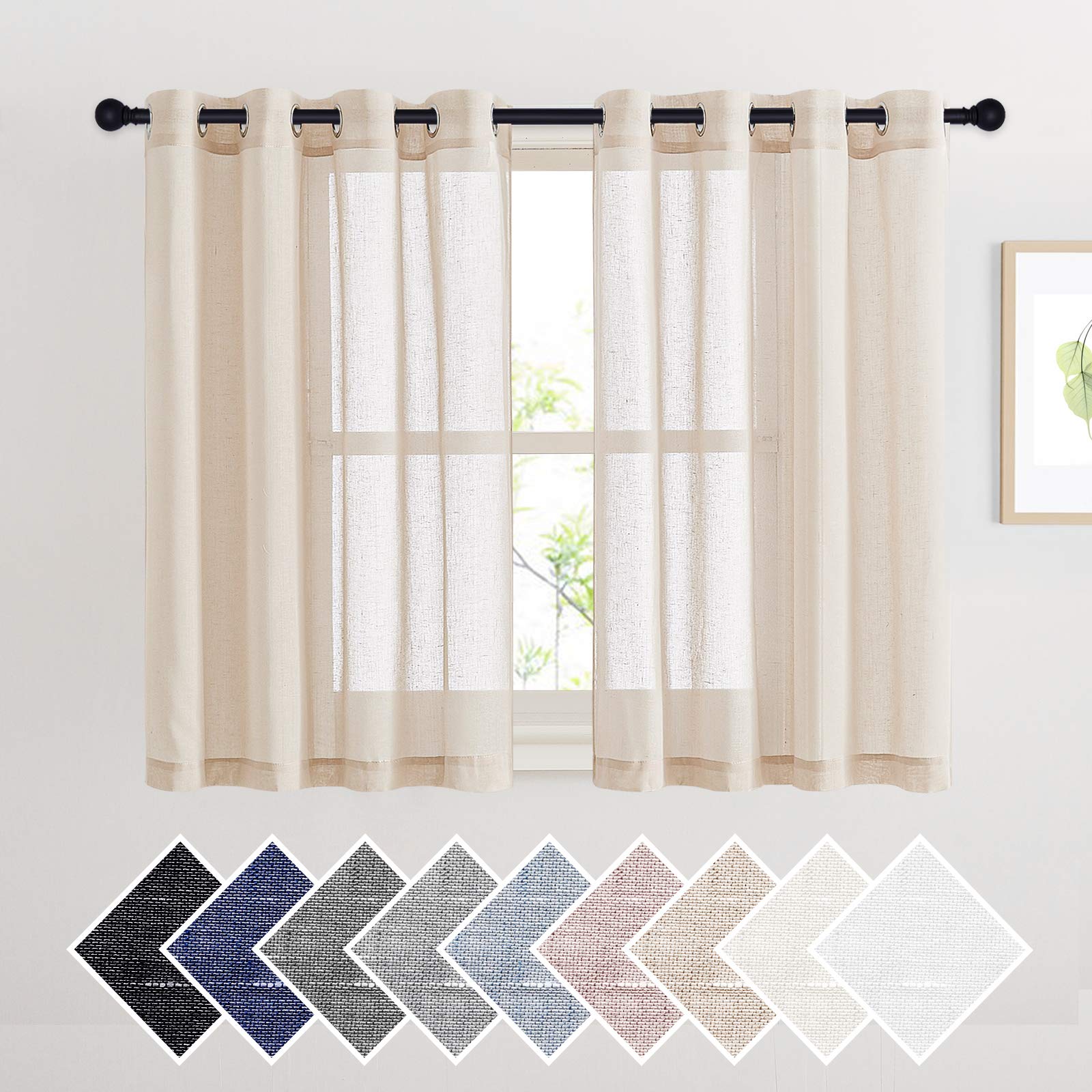 NICETOWN Semi Sheer Beige Curtains 84 inches Long, Grommet Retro Linen Curtains Window Treatments Vertical Drapes Privacy with Light Filter for Living Room, W52 x L84, 2 Panels
