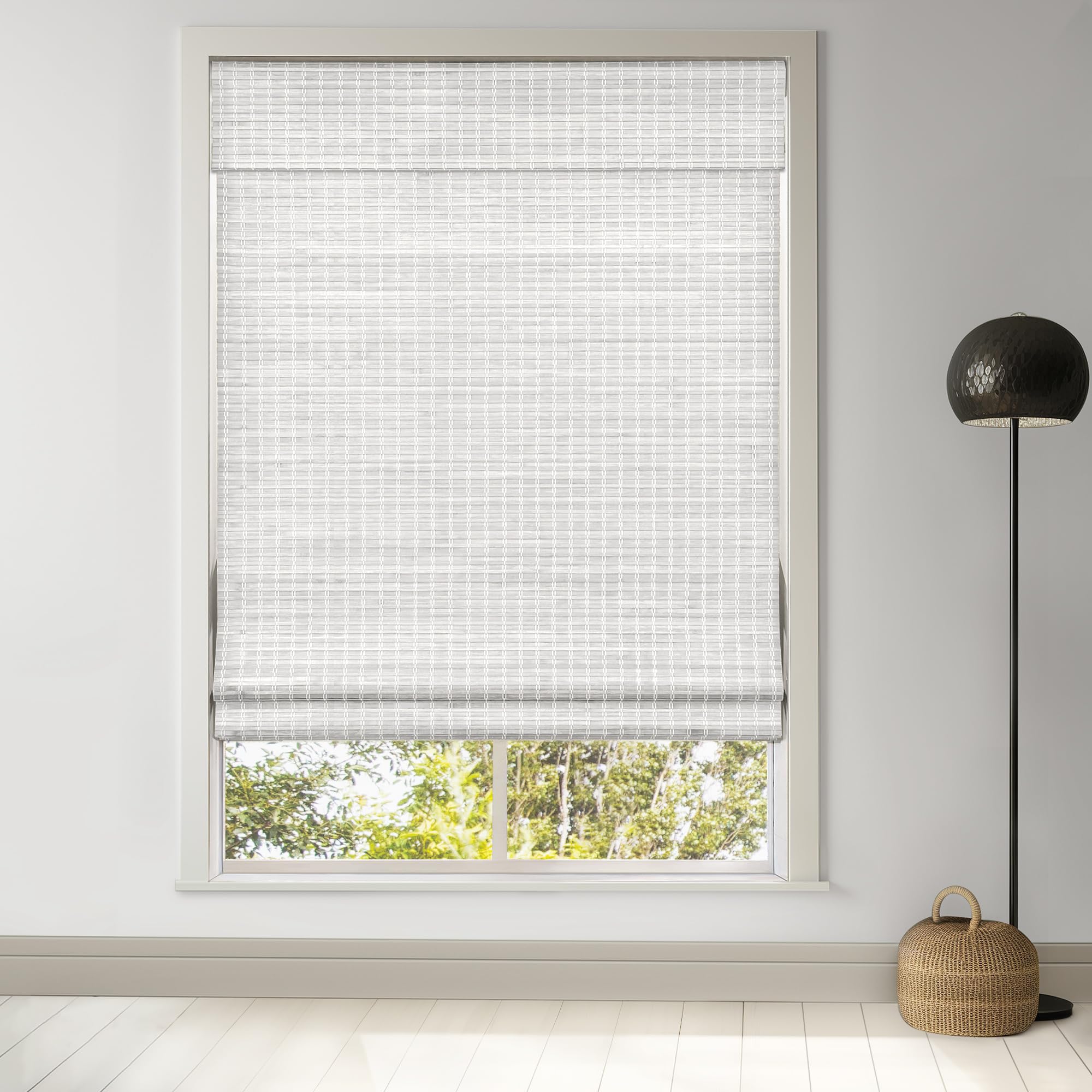 LazBlinds Cordless Bamboo Roman Shades, Privacy Blinds for Interior Windows, Room Darkening Roll Up Bamboo Blinds for Home & Patio, 27.5" W x 64" H, Highfield Teak
