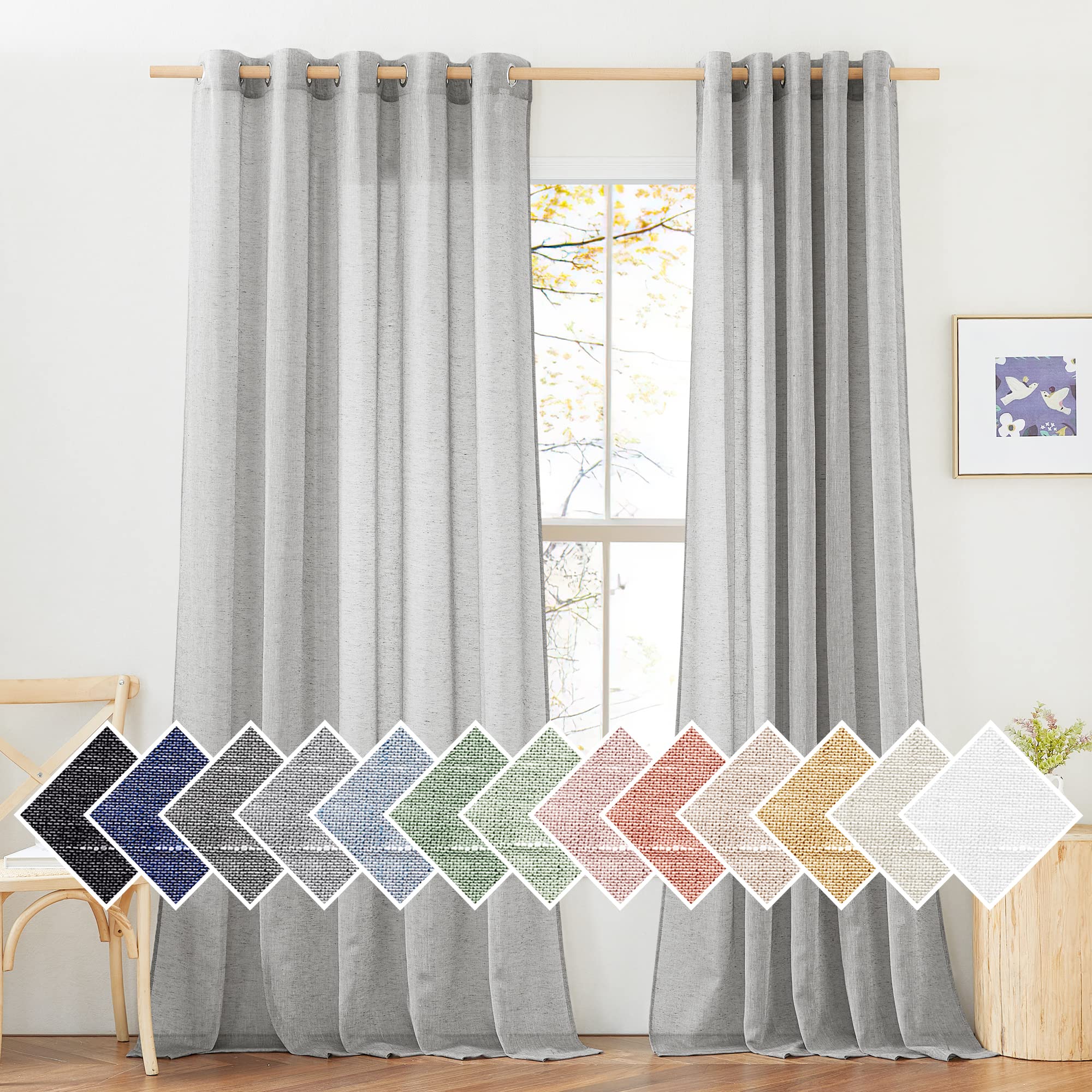 NICETOWN Semi Sheer Beige Curtains 84 inches Long, Grommet Retro Linen Curtains Window Treatments Vertical Drapes Privacy with Light Filter for Living Room, W52 x L84, 2 Panels