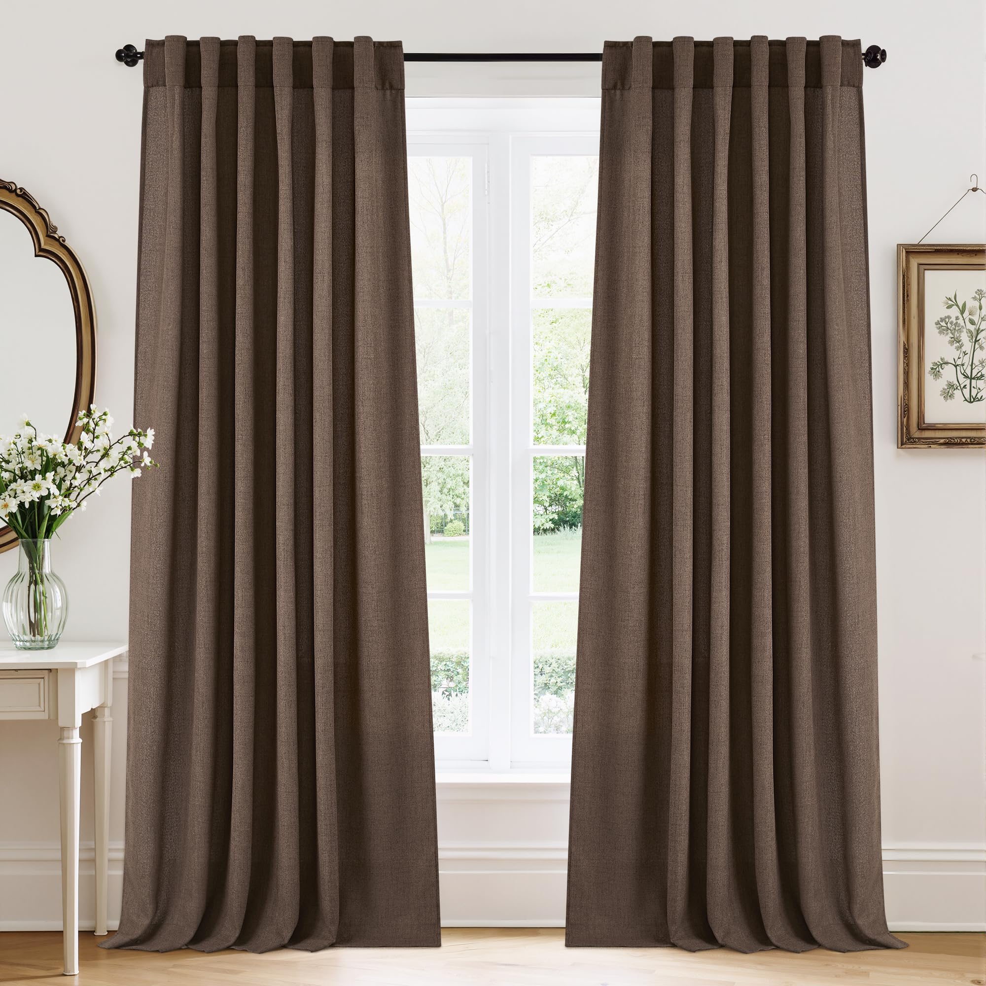 RYB HOME White Sheer Curtains Linen Texture Window Panels, Semi Sheer Light Filetring Rod Pocket & Back Tab Drapes for Bedroom, 52 x 84 inches, Pack of 2