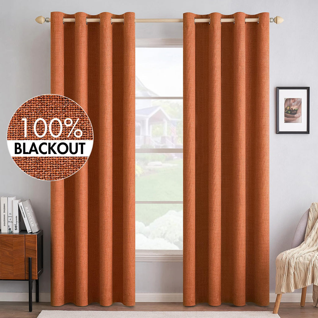 MIULEE 90 Inches Linen Textured Curtains for Bedroom 100% Blackout Thermal Insulated Natural Beige Grommet Room Darkening Curtains & Drapes Luxury Decor for Living Room Nursery 52 x 90 Inch (2 Panels)