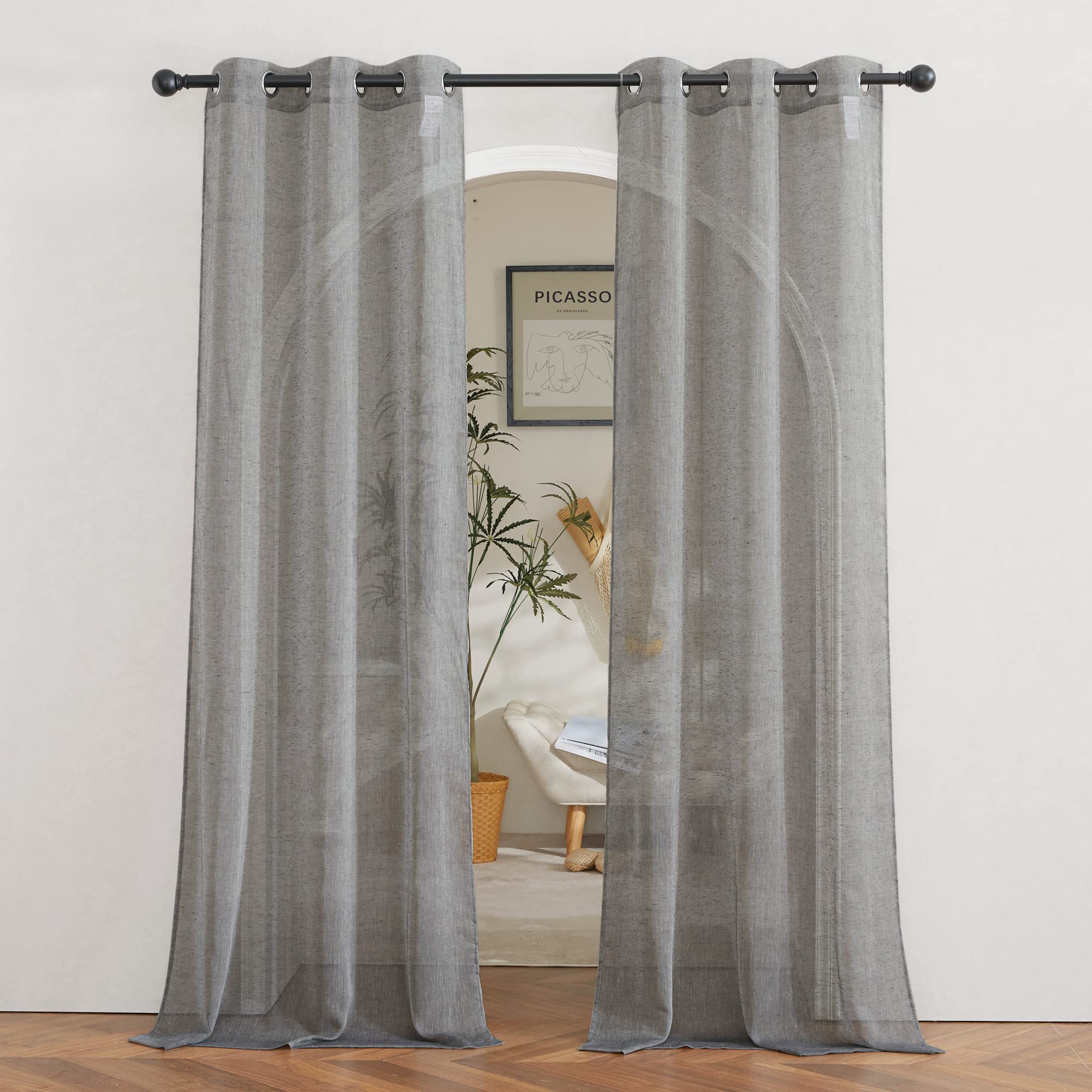 NICETOWN Semi Sheer Beige Curtains 84 inches Long, Grommet Retro Linen Curtains Window Treatments Vertical Drapes Privacy with Light Filter for Living Room, W52 x L84, 2 Panels