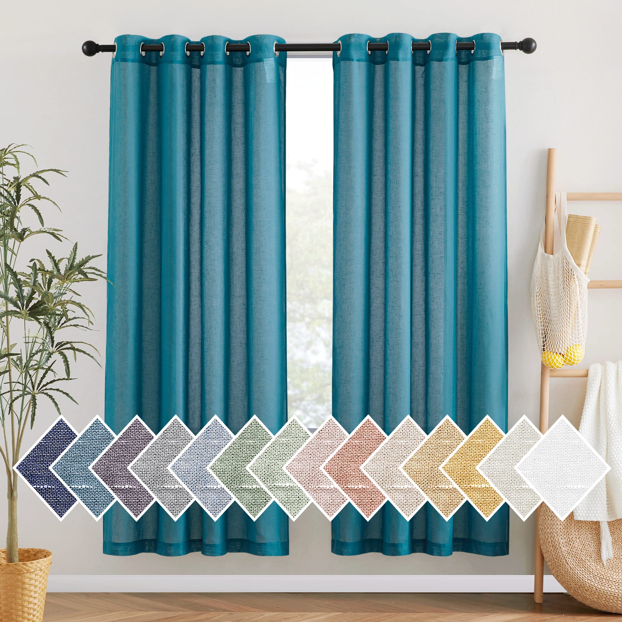 NICETOWN Semi Sheer Beige Curtains 84 inches Long, Grommet Retro Linen Curtains Window Treatments Vertical Drapes Privacy with Light Filter for Living Room, W52 x L84, 2 Panels