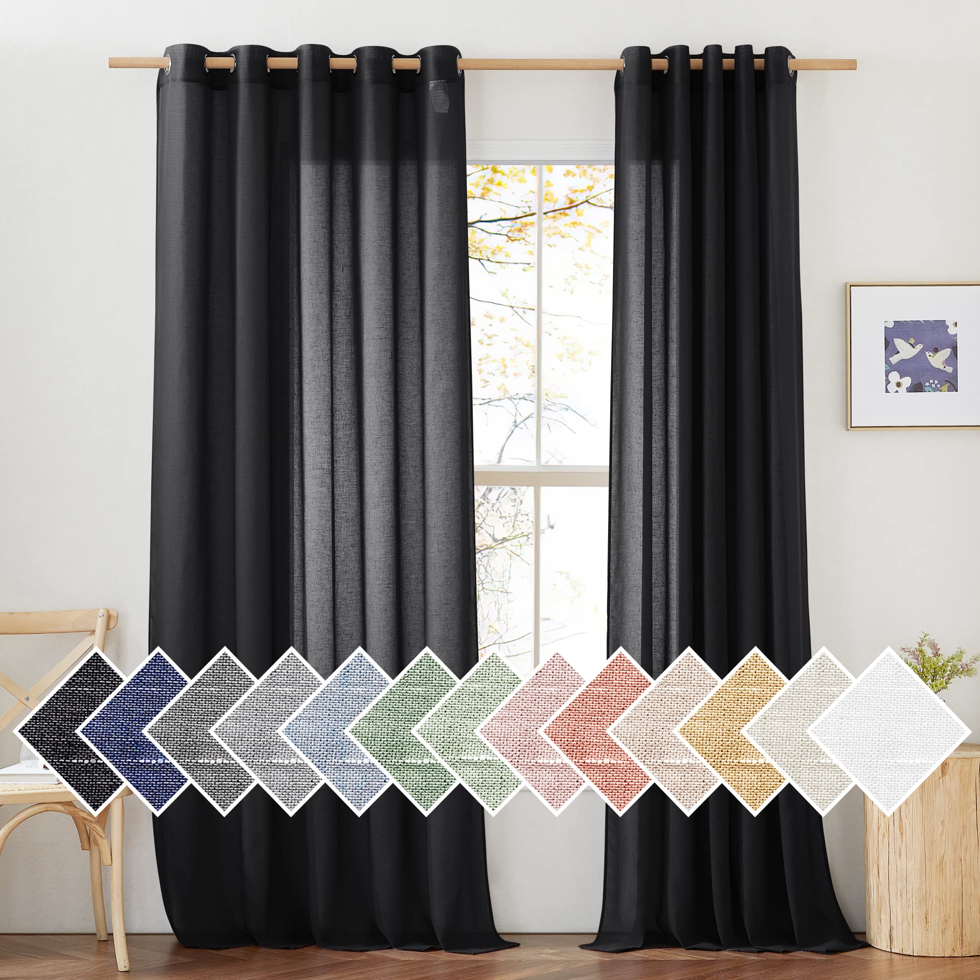 NICETOWN Semi Sheer Beige Curtains 84 inches Long, Grommet Retro Linen Curtains Window Treatments Vertical Drapes Privacy with Light Filter for Living Room, W52 x L84, 2 Panels