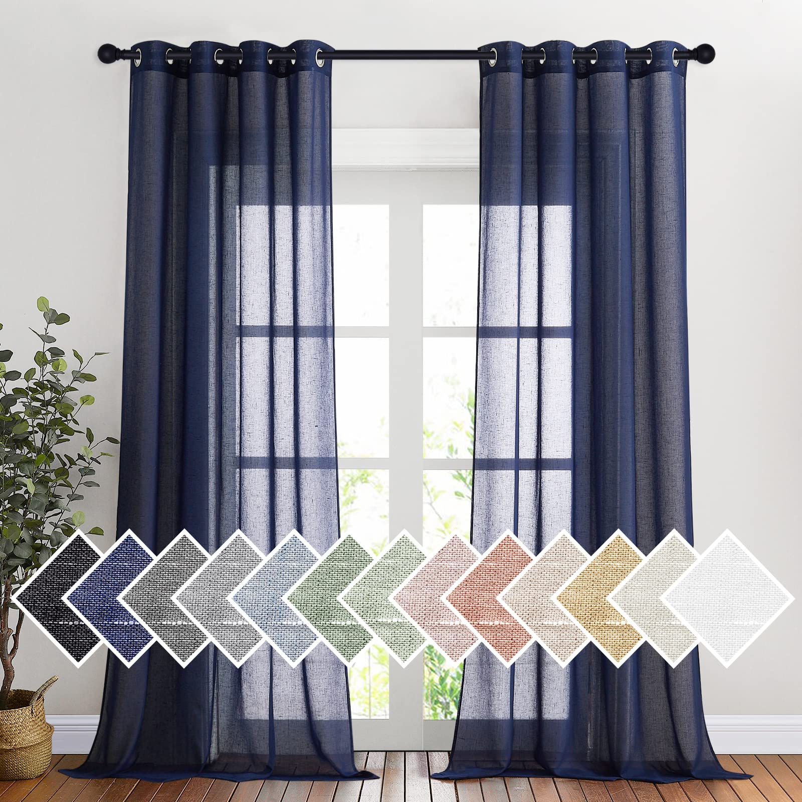 NICETOWN Semi Sheer Beige Curtains 84 inches Long, Grommet Retro Linen Curtains Window Treatments Vertical Drapes Privacy with Light Filter for Living Room, W52 x L84, 2 Panels