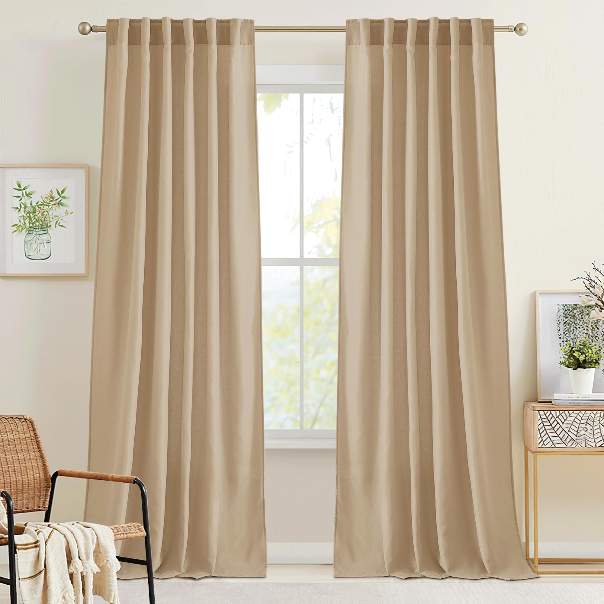 RYB HOME White Sheer Curtains Linen Texture Window Panels, Semi Sheer Light Filetring Rod Pocket & Back Tab Drapes for Bedroom, 52 x 84 inches, Pack of 2