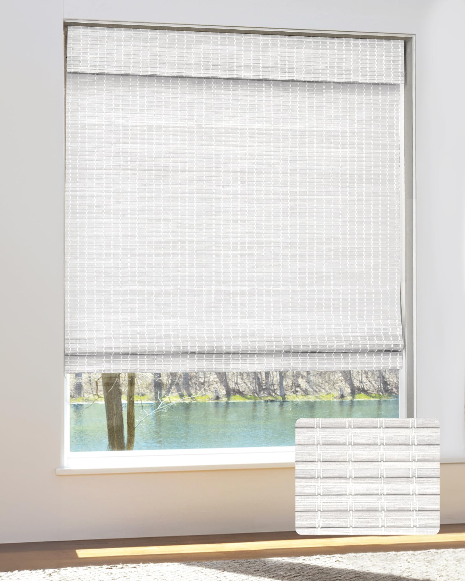 UNISHADES Cordless Bamboo Roman Shades for Windows, Blinds Size (30.5" W ×48" H) Colour (Highfield Teak)
