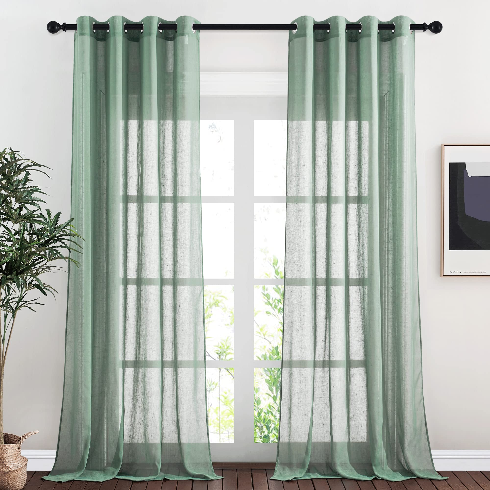NICETOWN Semi Sheer Beige Curtains 84 inches Long, Grommet Retro Linen Curtains Window Treatments Vertical Drapes Privacy with Light Filter for Living Room, W52 x L84, 2 Panels