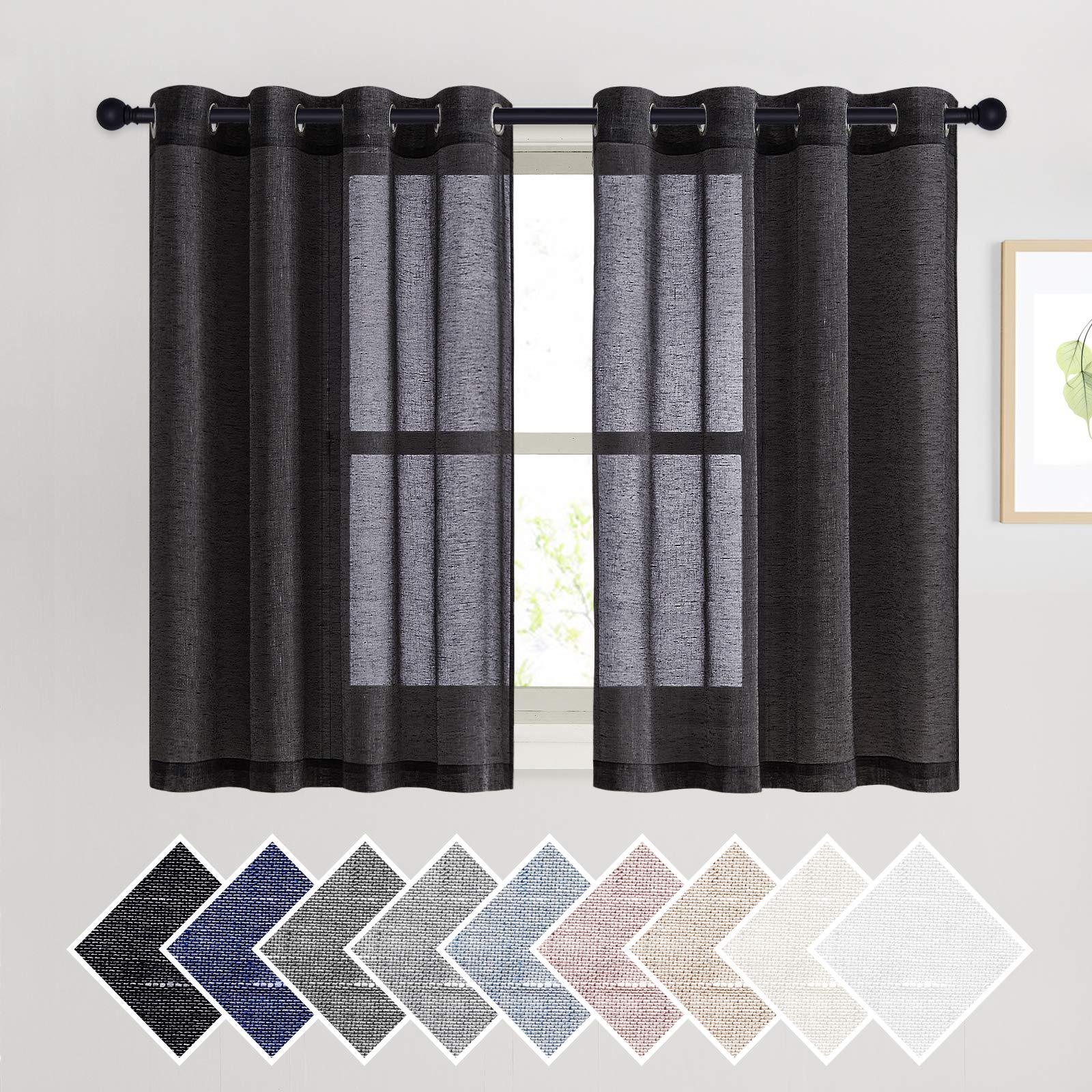 NICETOWN Semi Sheer Beige Curtains 84 inches Long, Grommet Retro Linen Curtains Window Treatments Vertical Drapes Privacy with Light Filter for Living Room, W52 x L84, 2 Panels