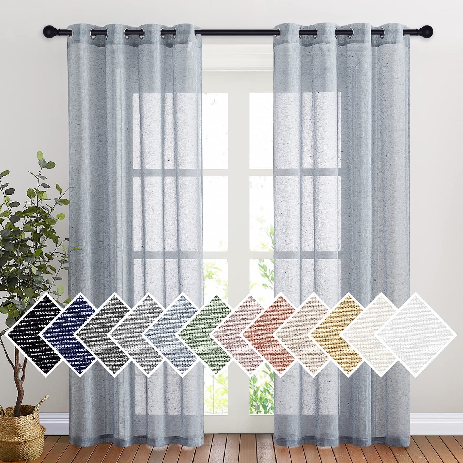 NICETOWN Semi Sheer Beige Curtains 84 inches Long, Grommet Retro Linen Curtains Window Treatments Vertical Drapes Privacy with Light Filter for Living Room, W52 x L84, 2 Panels