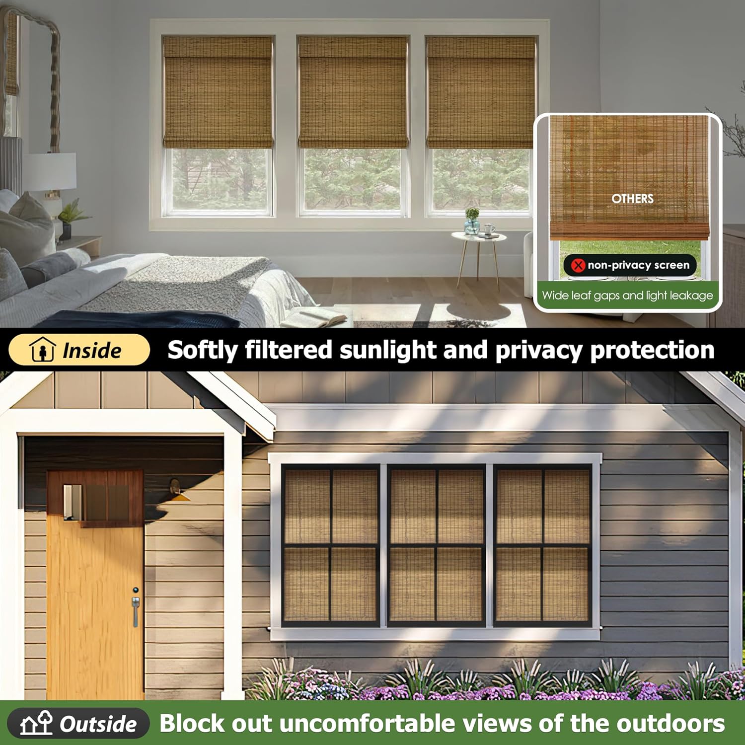 LazBlinds Cordless Bamboo Roman Shades, Privacy Blinds for Interior Windows, Room Darkening Roll Up Bamboo Blinds for Home & Patio, 27.5" W x 64" H, Highfield Teak