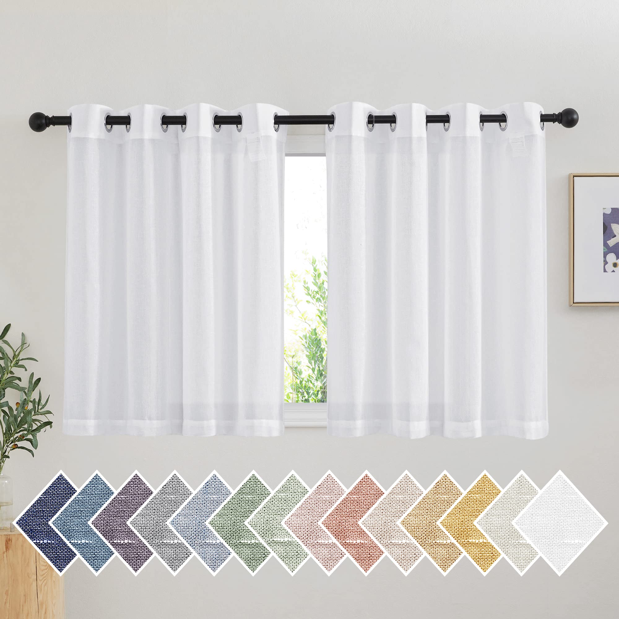 NICETOWN Semi Sheer Beige Curtains 84 inches Long, Grommet Retro Linen Curtains Window Treatments Vertical Drapes Privacy with Light Filter for Living Room, W52 x L84, 2 Panels