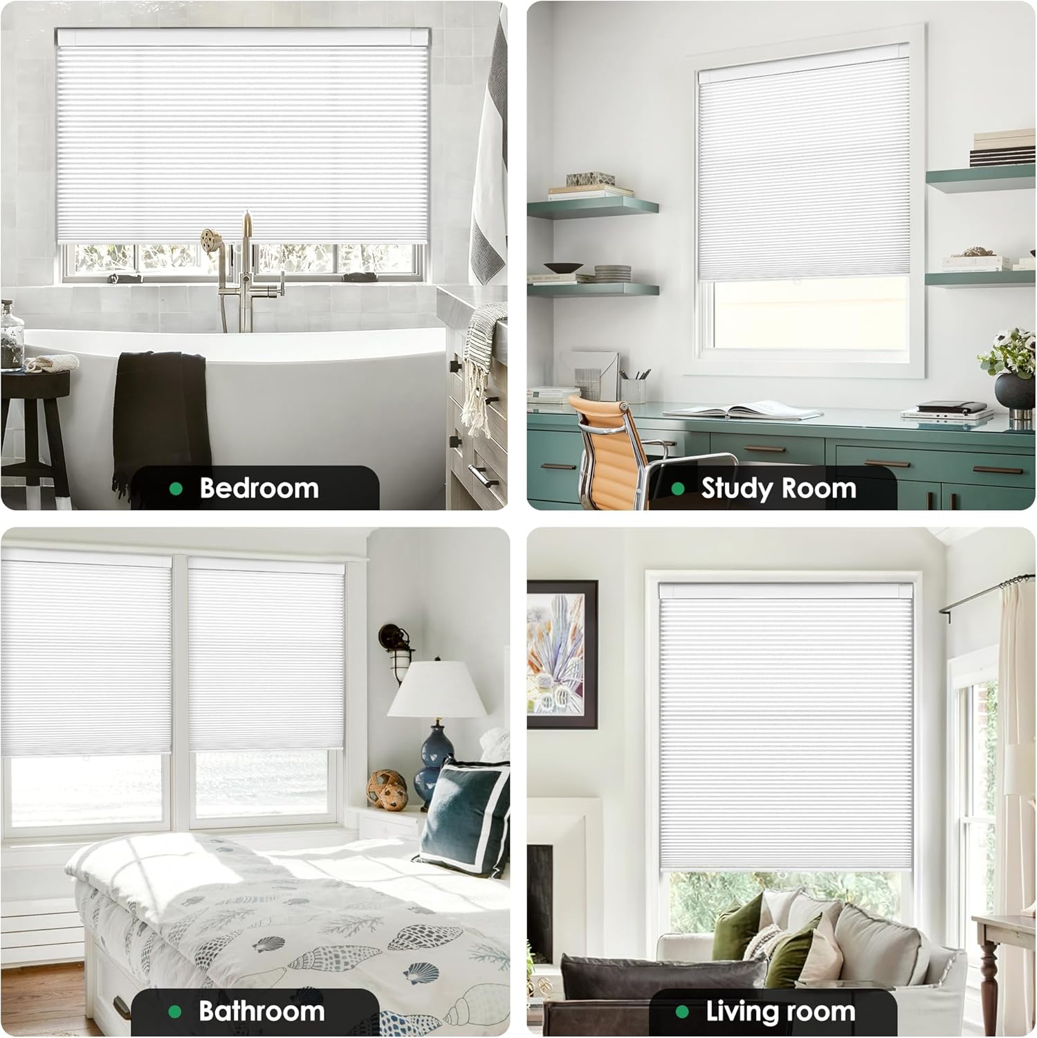 LazBlinds No Tools No Drill Cordless Cellular Shades, Light Filtering Honeycomb Shades for Home, Thermal Insulation Blinds for Windows, 22" W x 36" H, White