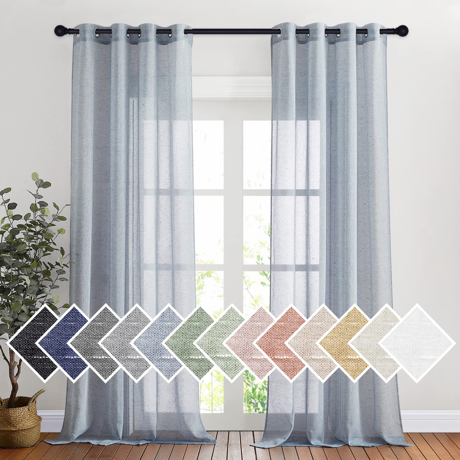 NICETOWN Semi Sheer Beige Curtains 84 inches Long, Grommet Retro Linen Curtains Window Treatments Vertical Drapes Privacy with Light Filter for Living Room, W52 x L84, 2 Panels