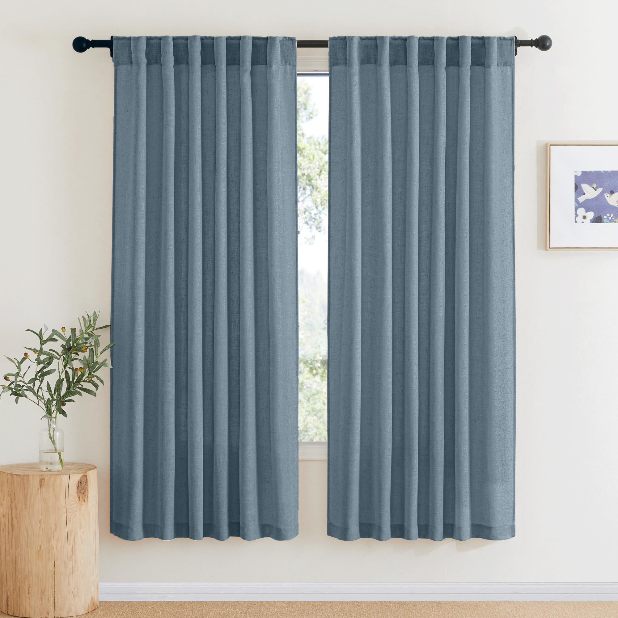 RYB HOME White Sheer Curtains Linen Texture Window Panels, Semi Sheer Light Filetring Rod Pocket & Back Tab Drapes for Bedroom, 52 x 84 inches, Pack of 2
