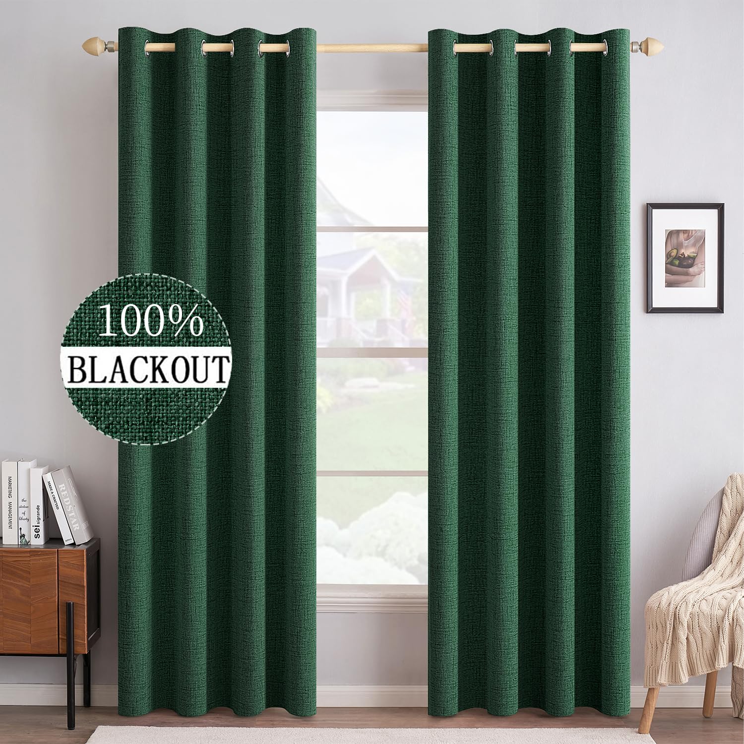 MIULEE 90 Inches Linen Textured Curtains for Bedroom 100% Blackout Thermal Insulated Natural Beige Grommet Room Darkening Curtains & Drapes Luxury Decor for Living Room Nursery 52 x 90 Inch (2 Panels)