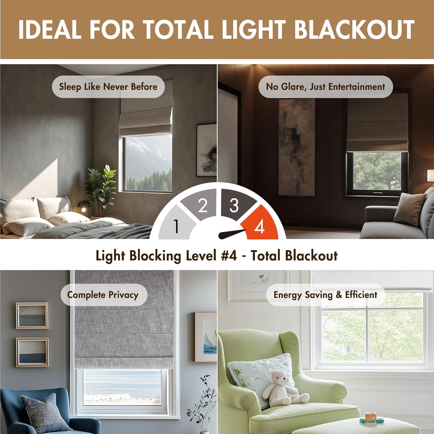 Madison Park Cordless Roman Shades, Blackout Window Blind Privacy Window Shades, Thermal Insulated Cordless Window Treatment for Bedroom, Living Room, Quincy, Single Panel 31" W X 64" H Linen