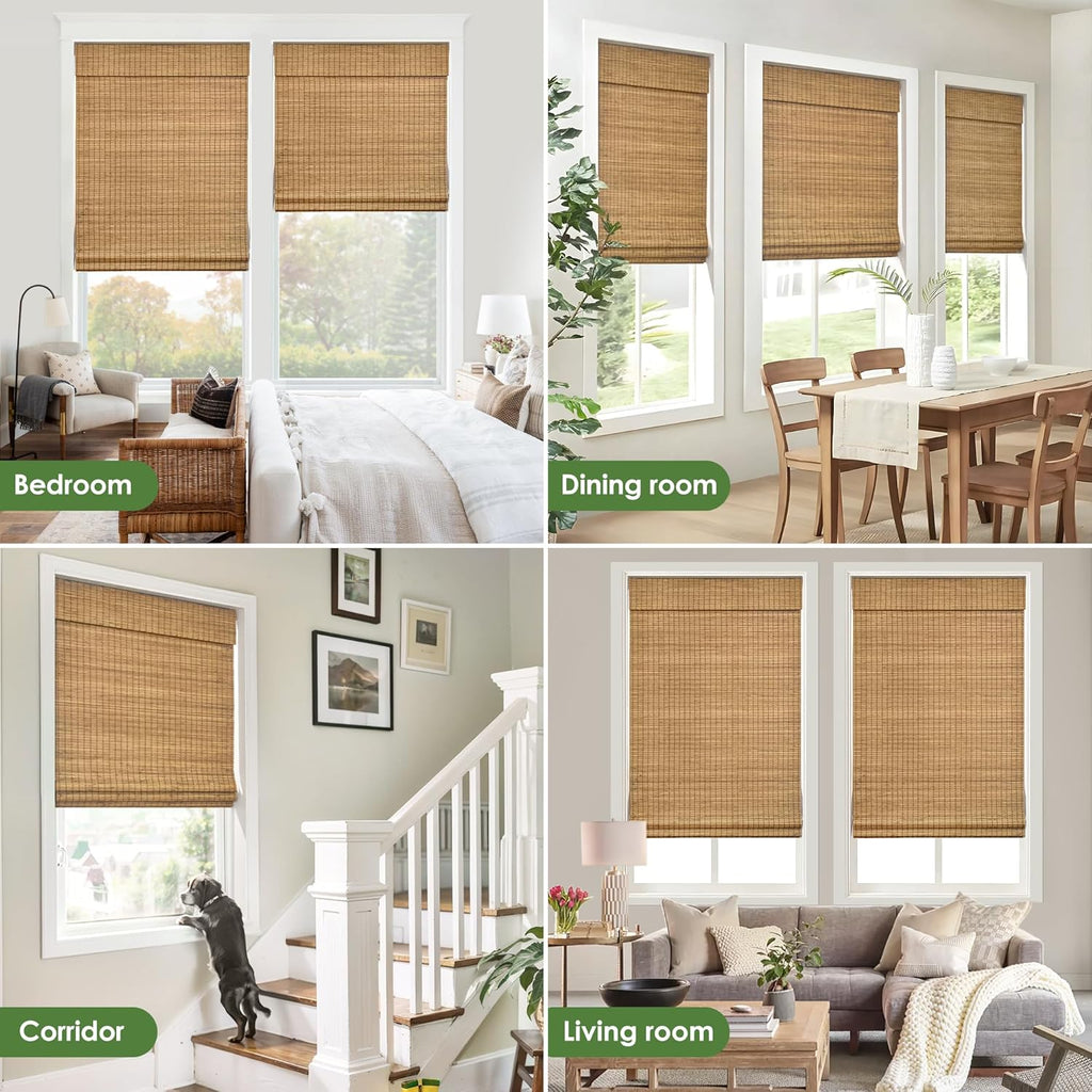 LazBlinds Cordless Bamboo Roman Shades, Privacy Blinds for Interior Windows, Room Darkening Roll Up Bamboo Blinds for Home & Patio, 27.5" W x 64" H, Highfield Teak