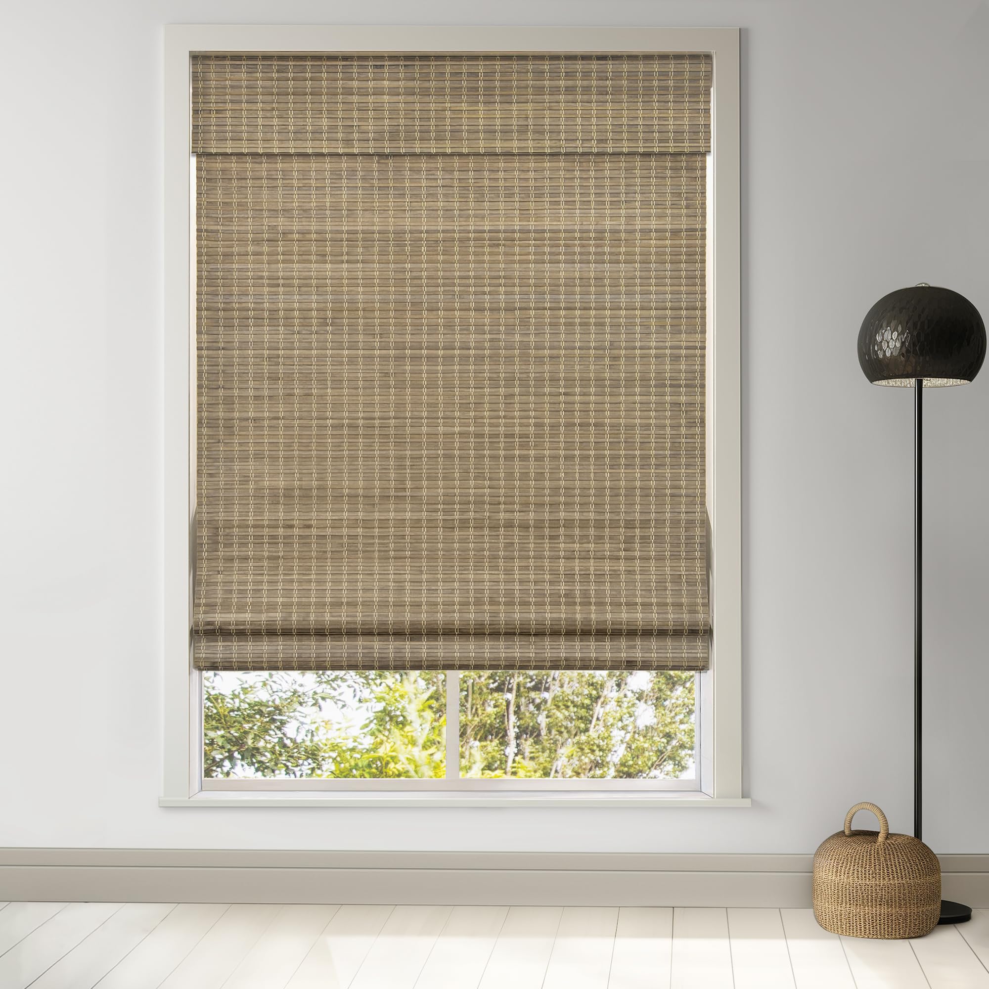 LazBlinds Cordless Bamboo Roman Shades, Privacy Blinds for Interior Windows, Room Darkening Roll Up Bamboo Blinds for Home & Patio, 27.5" W x 64" H, Highfield Teak