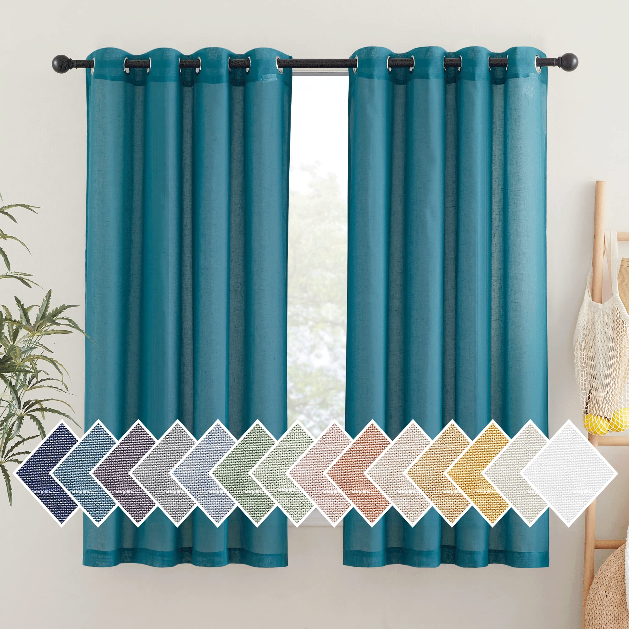 NICETOWN Semi Sheer Beige Curtains 84 inches Long, Grommet Retro Linen Curtains Window Treatments Vertical Drapes Privacy with Light Filter for Living Room, W52 x L84, 2 Panels
