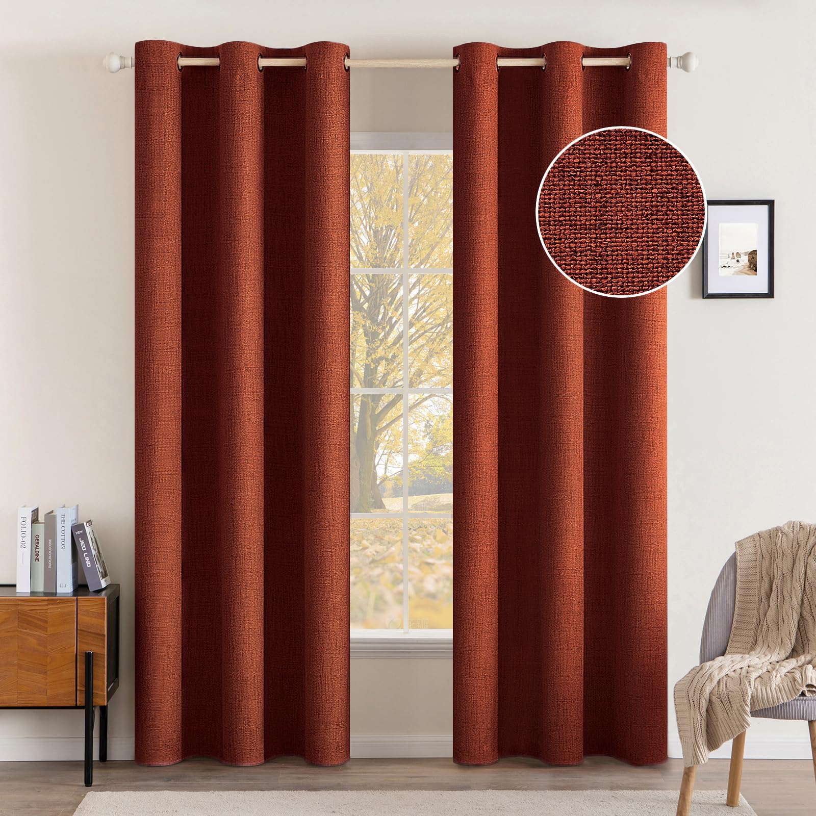MIULEE 90 Inches Linen Textured Curtains for Bedroom 100% Blackout Thermal Insulated Natural Beige Grommet Room Darkening Curtains & Drapes Luxury Decor for Living Room Nursery 52 x 90 Inch (2 Panels)