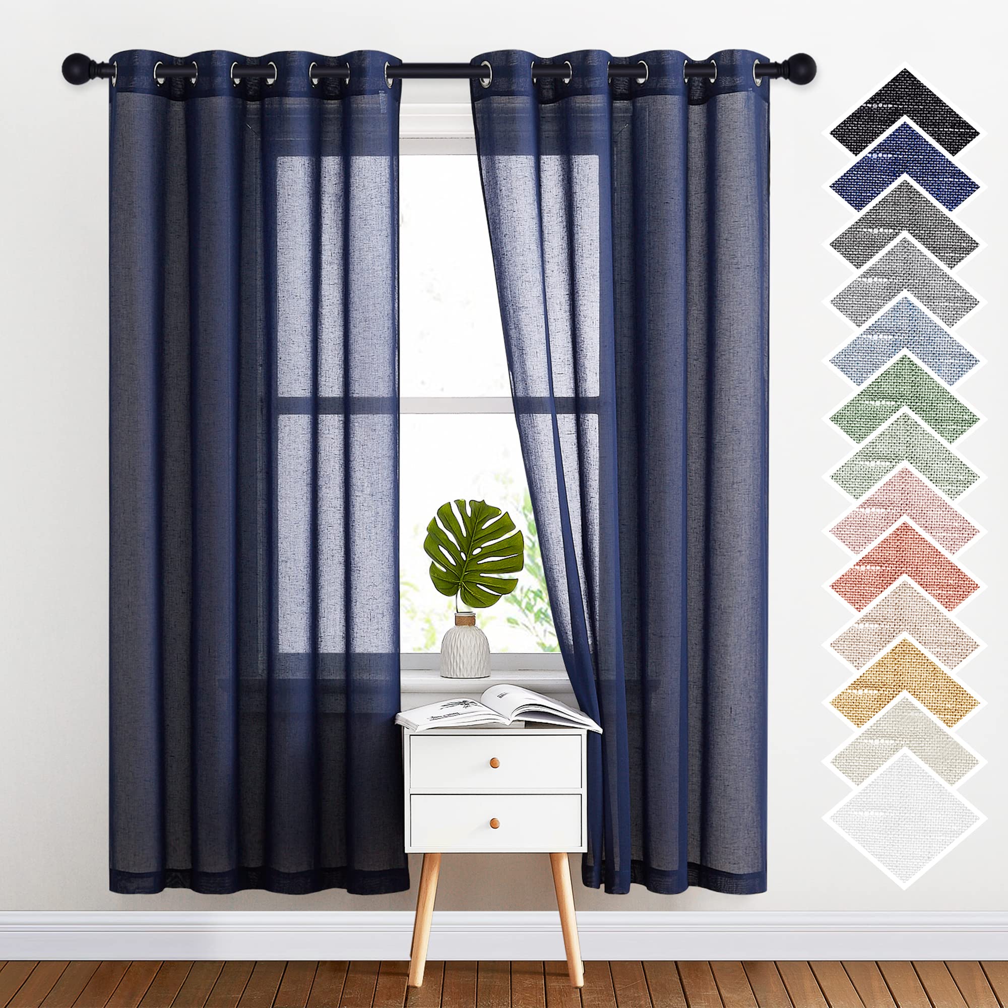 NICETOWN Semi Sheer Beige Curtains 84 inches Long, Grommet Retro Linen Curtains Window Treatments Vertical Drapes Privacy with Light Filter for Living Room, W52 x L84, 2 Panels