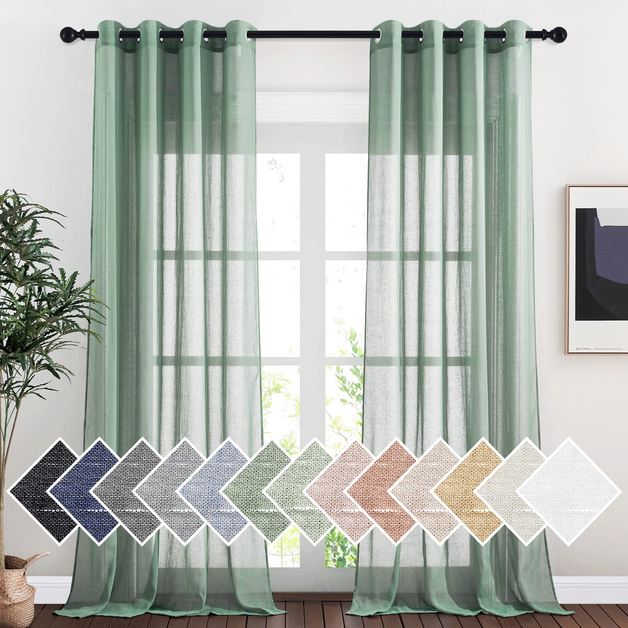NICETOWN Semi Sheer Beige Curtains 84 inches Long, Grommet Retro Linen Curtains Window Treatments Vertical Drapes Privacy with Light Filter for Living Room, W52 x L84, 2 Panels