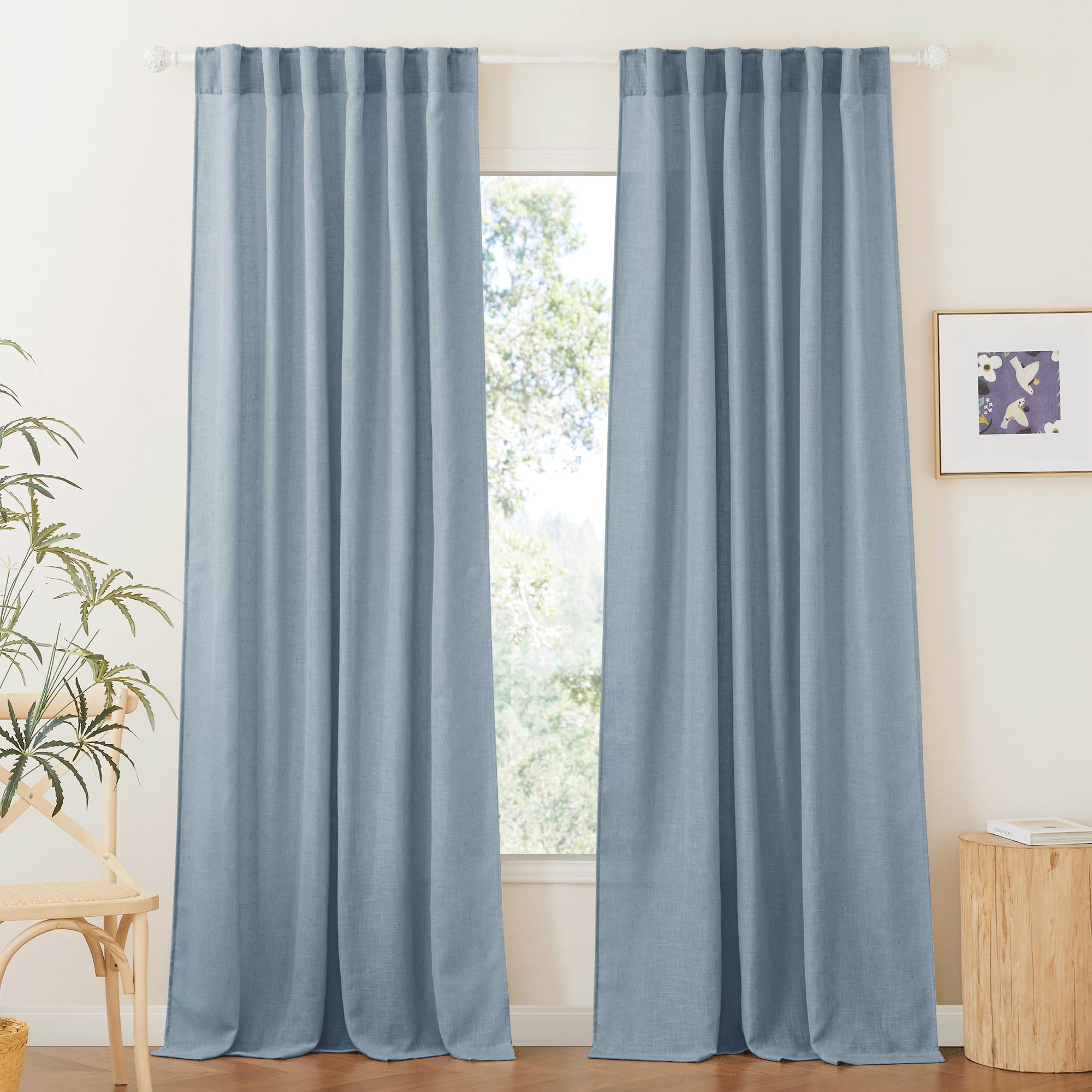 RYB HOME White Sheer Curtains Linen Texture Window Panels, Semi Sheer Light Filetring Rod Pocket & Back Tab Drapes for Bedroom, 52 x 84 inches, Pack of 2