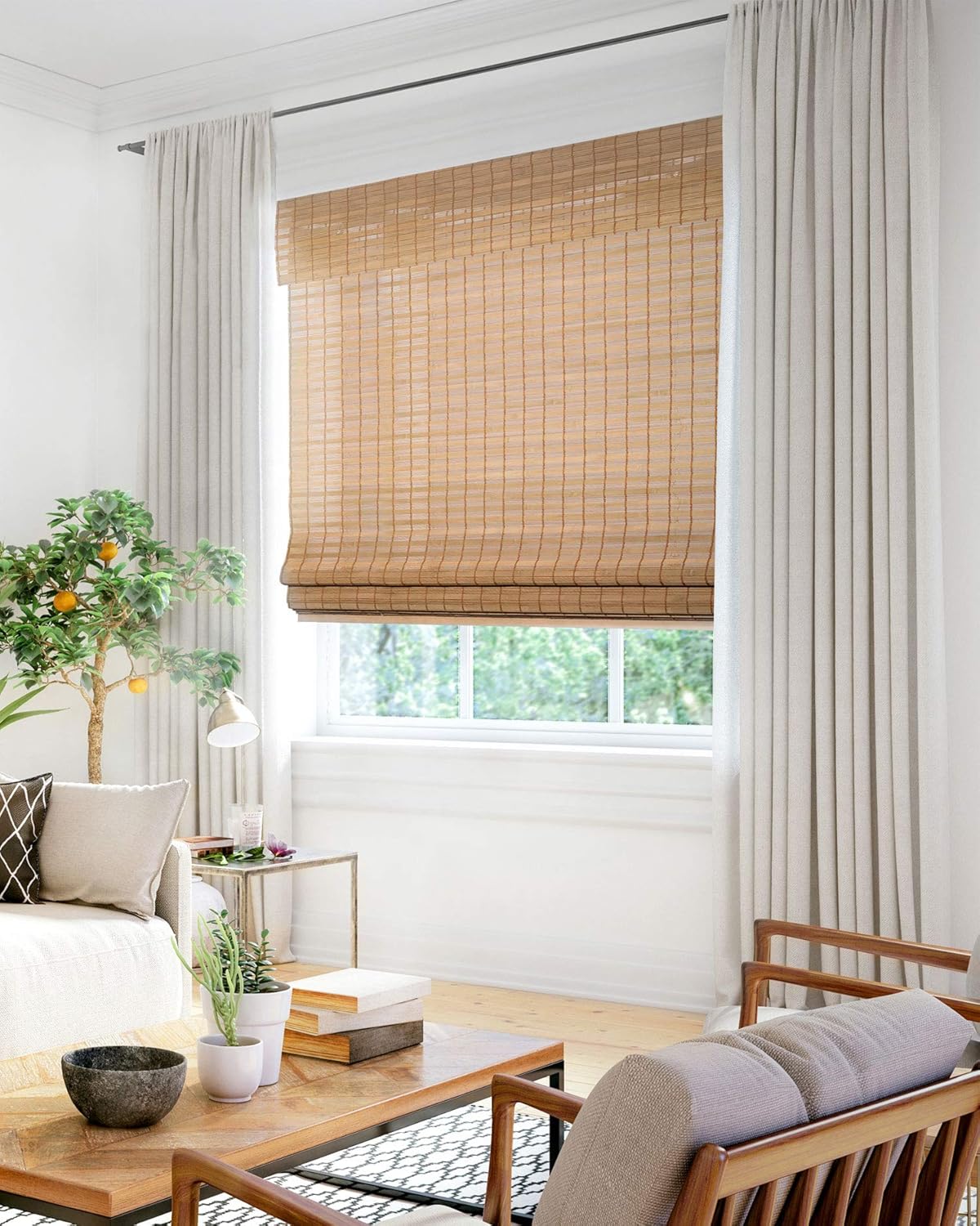 CHICOLOGY Bamboo Roman Shades - Customer Favorite Light Filtering Blinds for Windows, Premium Quality, Ideal for Home, Squirrel Brown, 34"W X 64"H