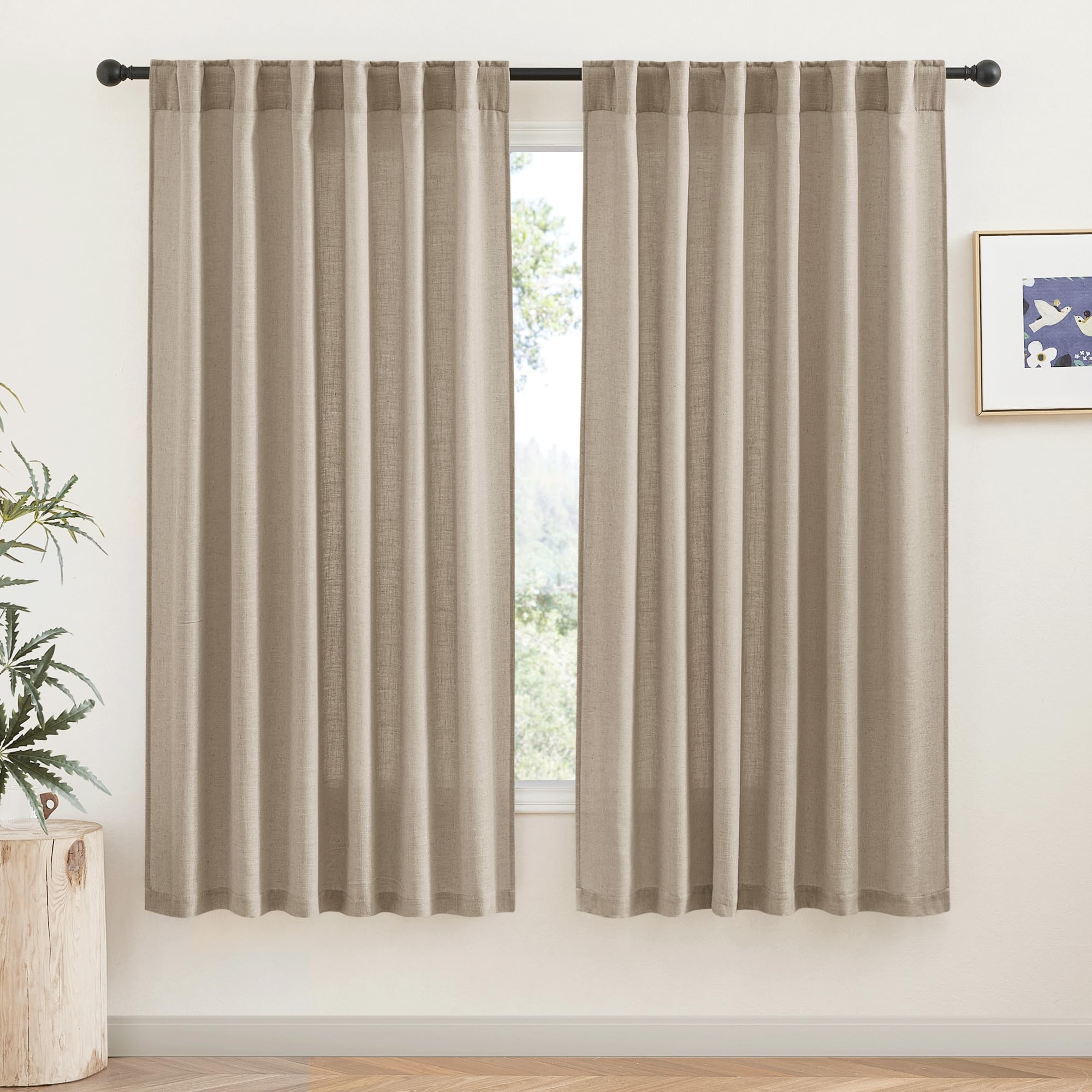 RYB HOME White Sheer Curtains Linen Texture Window Panels, Semi Sheer Light Filetring Rod Pocket & Back Tab Drapes for Bedroom, 52 x 84 inches, Pack of 2