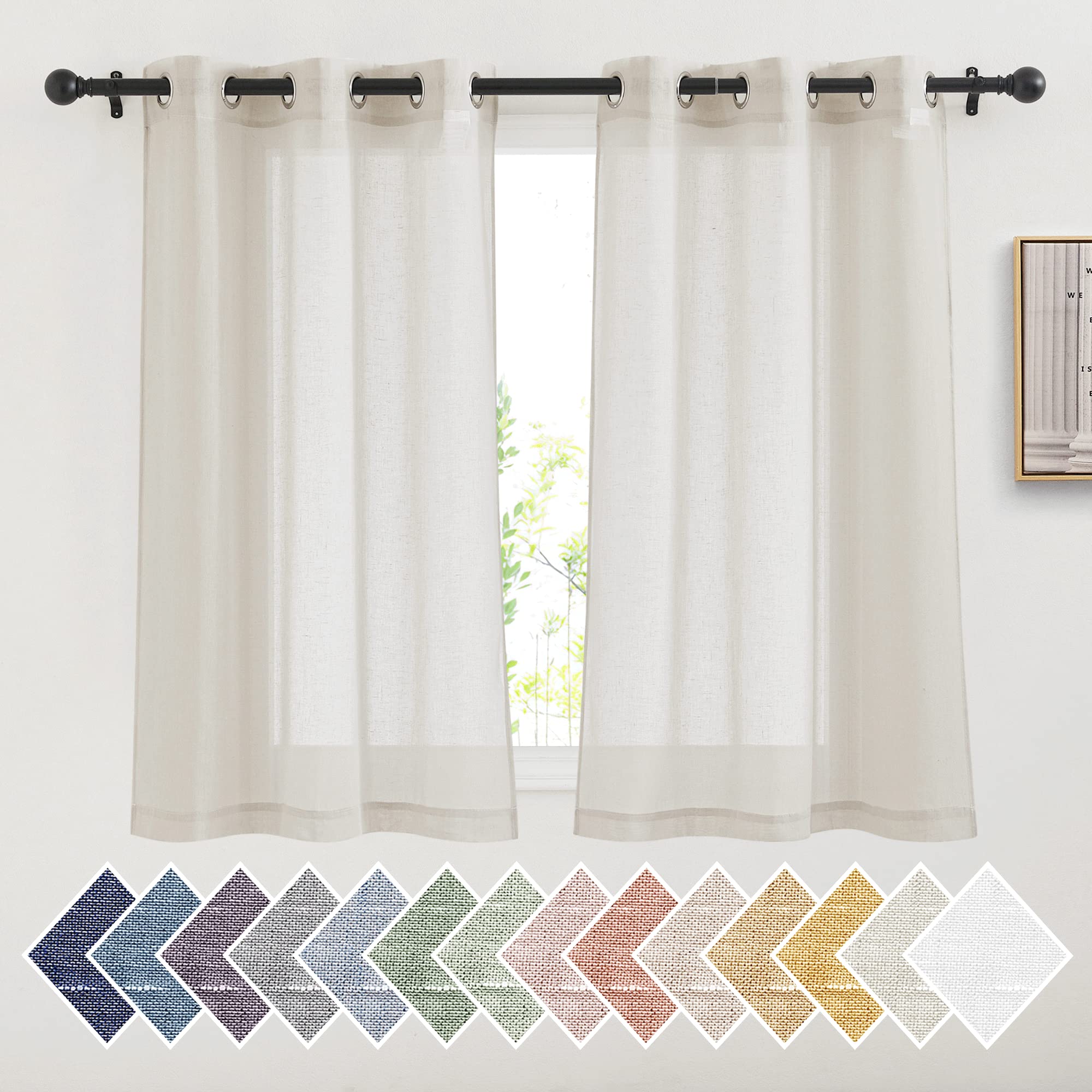 NICETOWN Semi Sheer Beige Curtains 84 inches Long, Grommet Retro Linen Curtains Window Treatments Vertical Drapes Privacy with Light Filter for Living Room, W52 x L84, 2 Panels