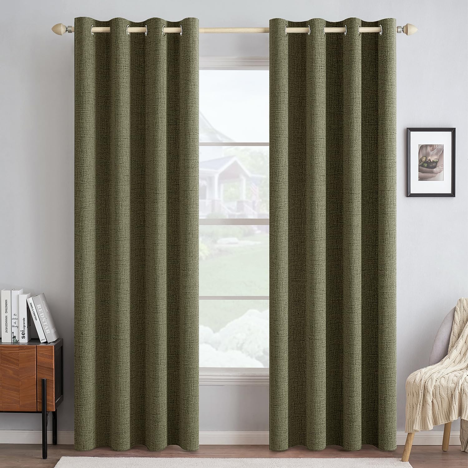 MIULEE 90 Inches Linen Textured Curtains for Bedroom 100% Blackout Thermal Insulated Natural Beige Grommet Room Darkening Curtains & Drapes Luxury Decor for Living Room Nursery 52 x 90 Inch (2 Panels)
