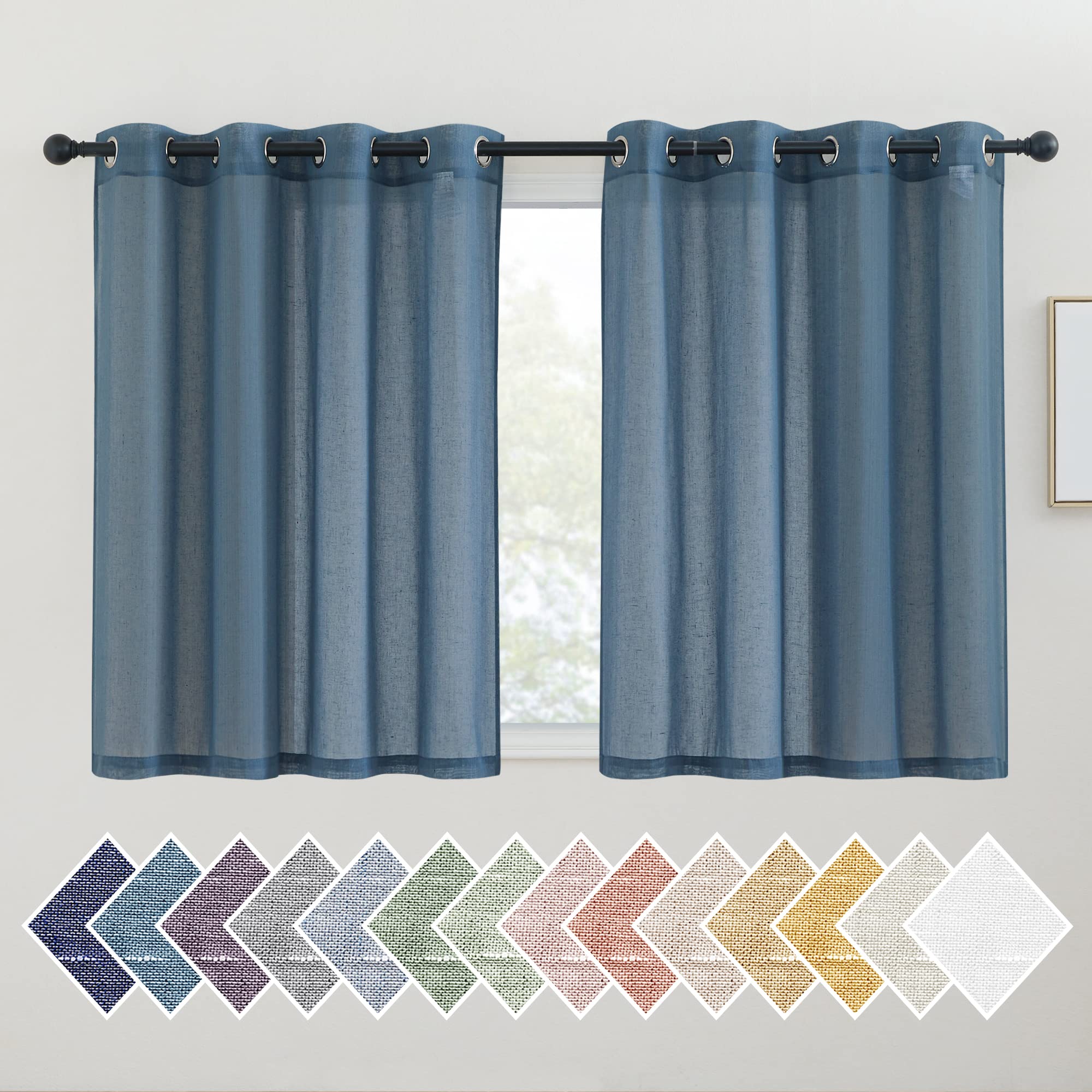 NICETOWN Semi Sheer Beige Curtains 84 inches Long, Grommet Retro Linen Curtains Window Treatments Vertical Drapes Privacy with Light Filter for Living Room, W52 x L84, 2 Panels