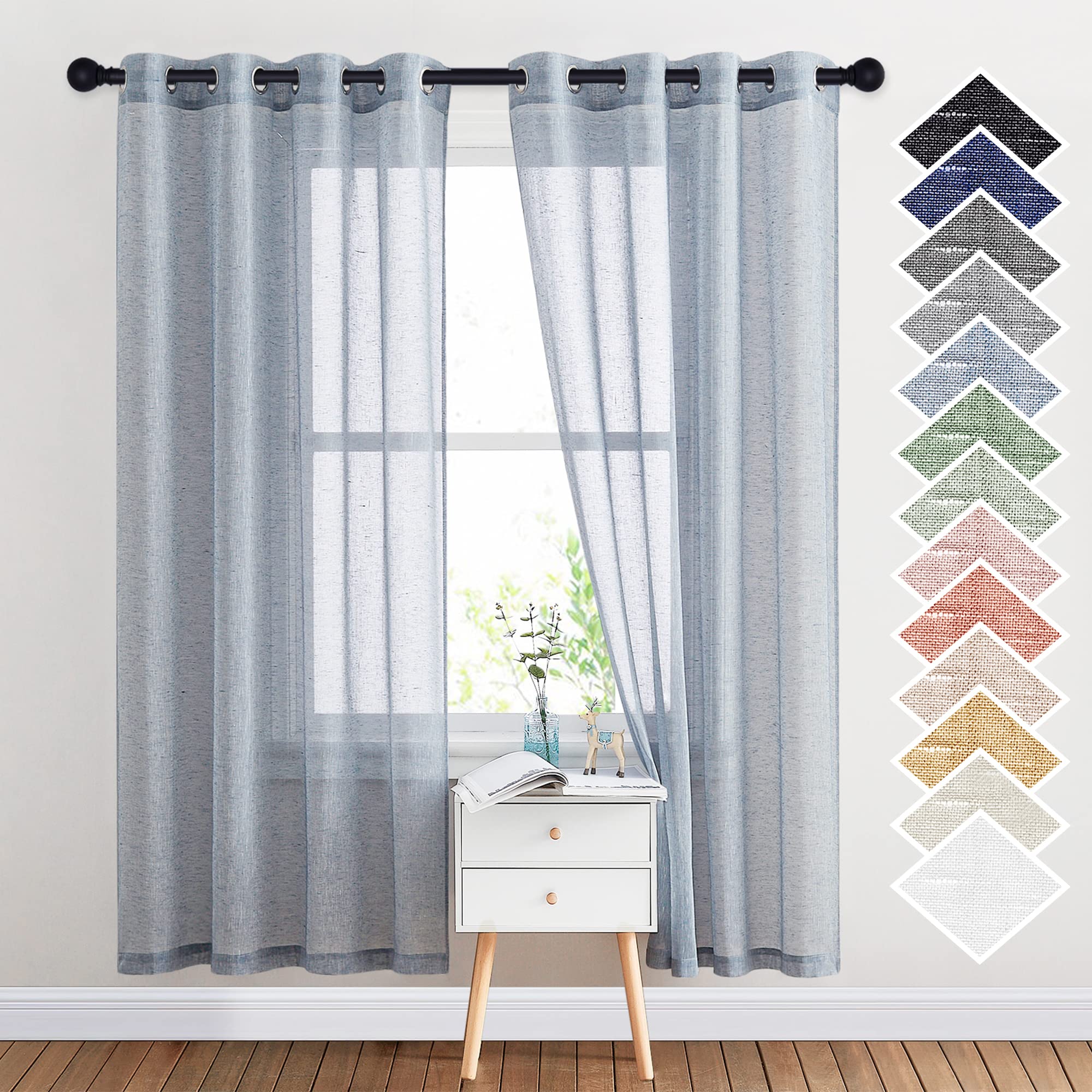 NICETOWN Semi Sheer Beige Curtains 84 inches Long, Grommet Retro Linen Curtains Window Treatments Vertical Drapes Privacy with Light Filter for Living Room, W52 x L84, 2 Panels
