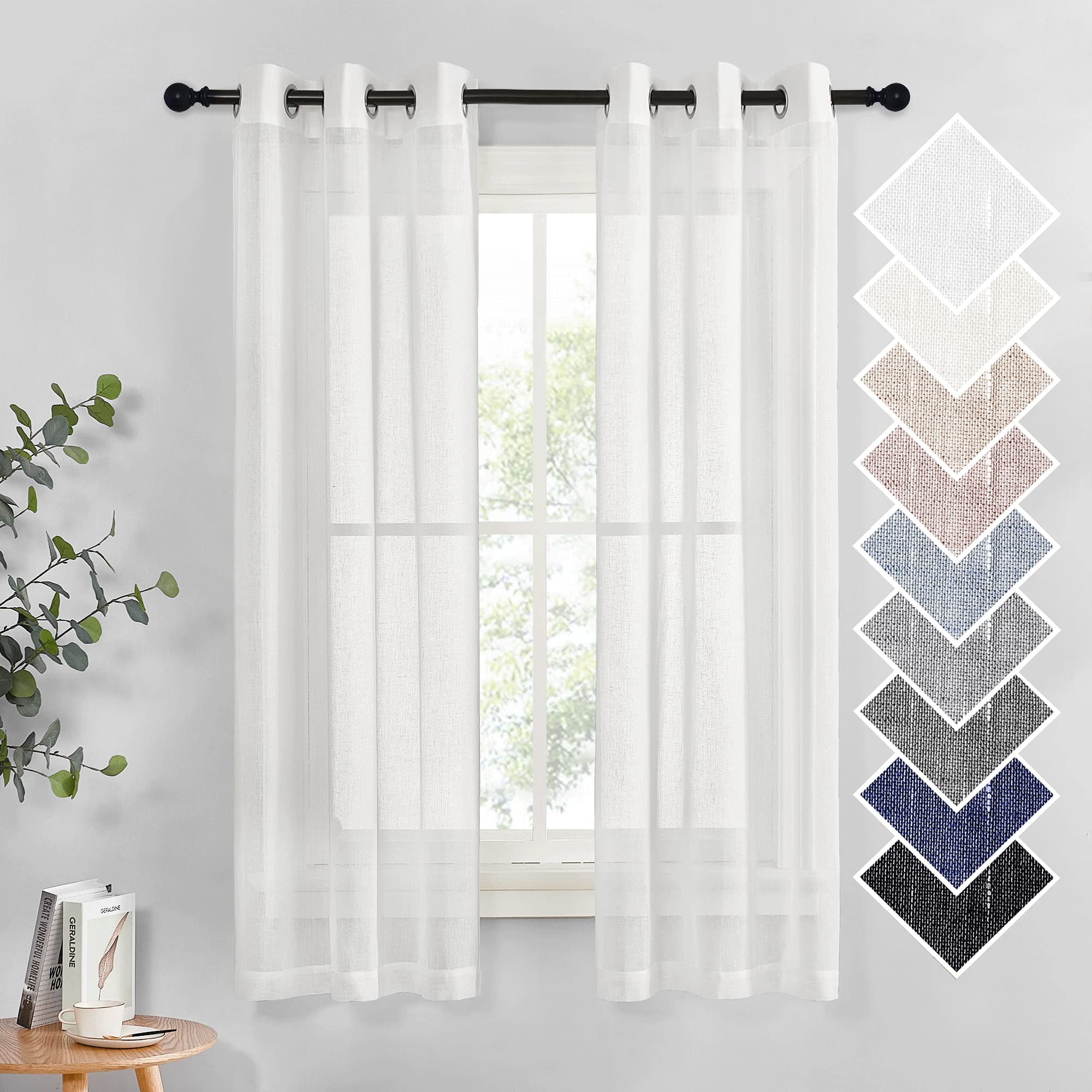 NICETOWN Semi Sheer Beige Curtains 84 inches Long, Grommet Retro Linen Curtains Window Treatments Vertical Drapes Privacy with Light Filter for Living Room, W52 x L84, 2 Panels