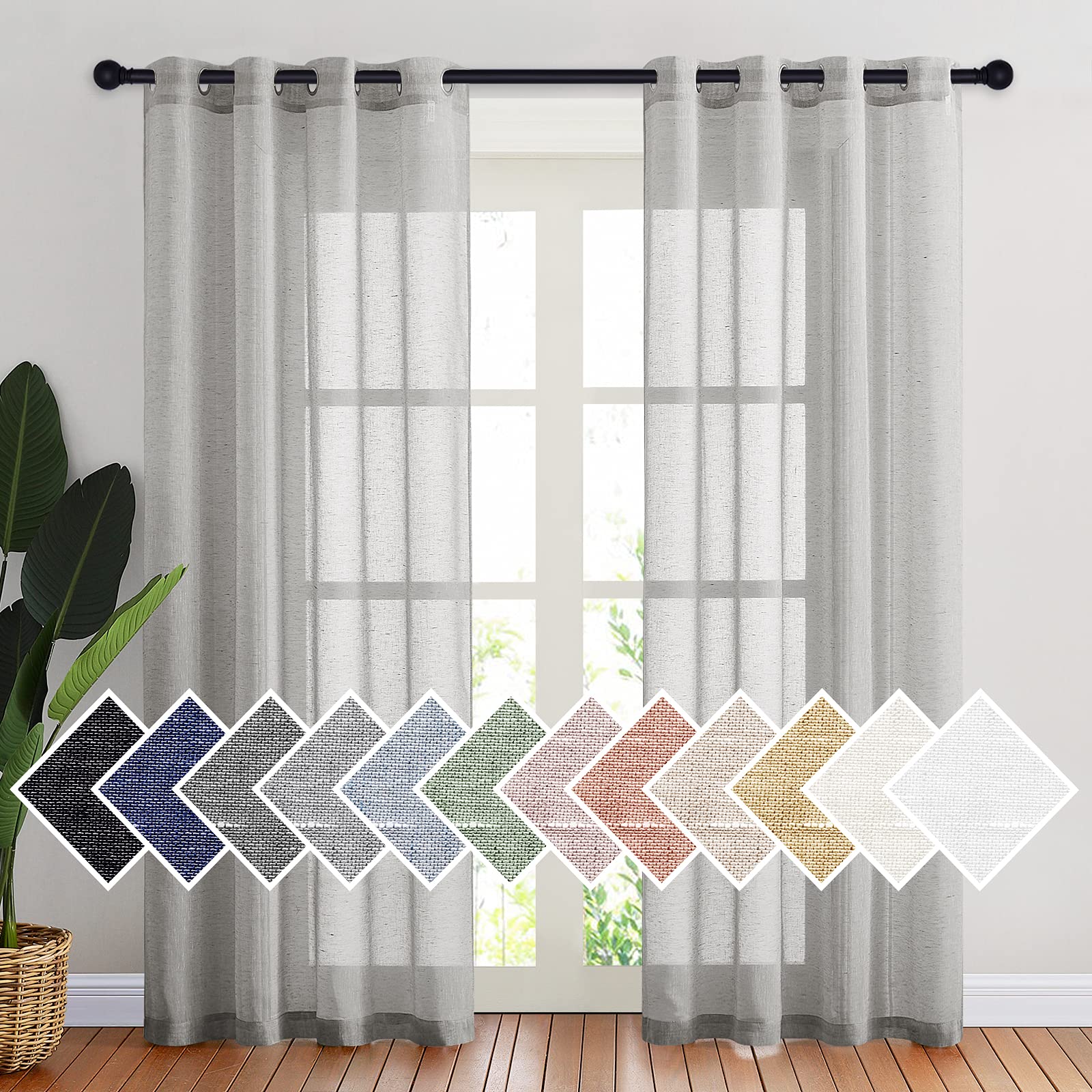 NICETOWN Semi Sheer Beige Curtains 84 inches Long, Grommet Retro Linen Curtains Window Treatments Vertical Drapes Privacy with Light Filter for Living Room, W52 x L84, 2 Panels