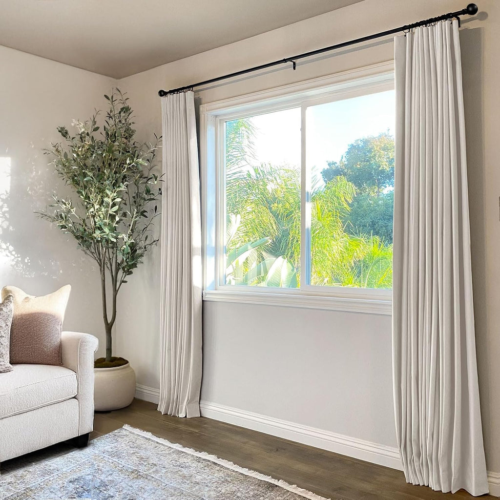 INOVADAY 100% Blackout Curtains for Bedroom, Black Out Curtains 84 Inch Long, Clip Rings Linen Blackout Drapes, Thermal Insulated Room Darkening for Living Room, 2 Panels - Beige,W50xL84