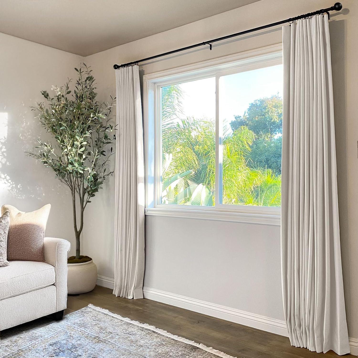 INOVADAY 100% Blackout Curtains for Bedroom, Black Out Curtains 84 Inch Long, Clip Rings Linen Blackout Drapes, Thermal Insulated Room Darkening for Living Room, 2 Panels - Beige,W50xL84