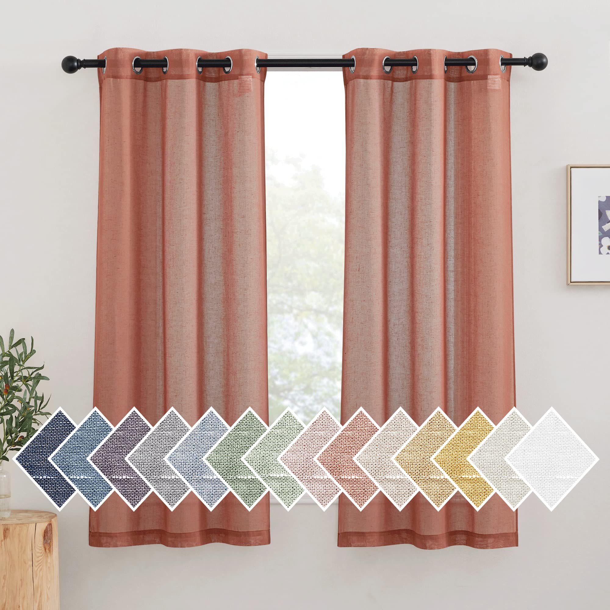 NICETOWN Semi Sheer Beige Curtains 84 inches Long, Grommet Retro Linen Curtains Window Treatments Vertical Drapes Privacy with Light Filter for Living Room, W52 x L84, 2 Panels