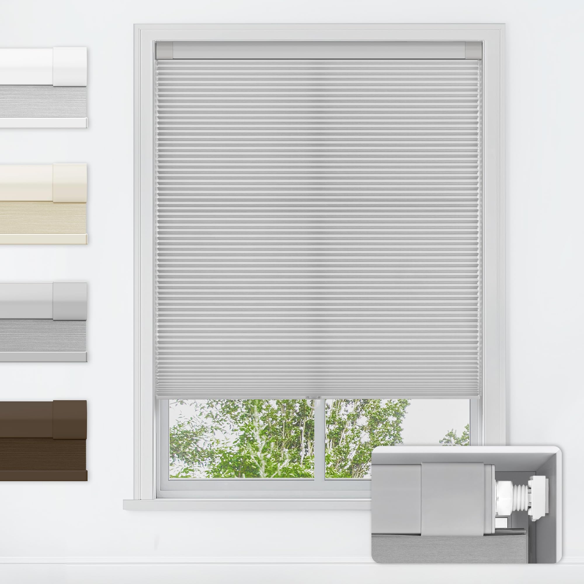 LazBlinds No Tools No Drill Cordless Cellular Shades, Blackout Light Blocking Honeycomb Shades for Home, Thermal Insulation Blinds for Windows, 22" W x 36" H, White