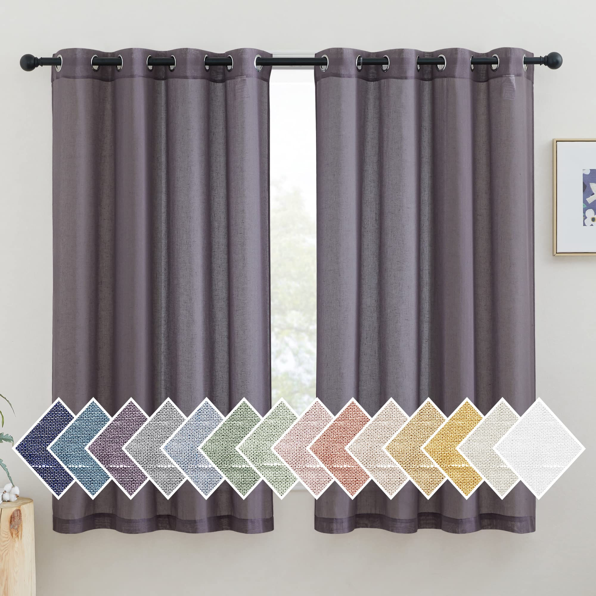 NICETOWN Semi Sheer Beige Curtains 84 inches Long, Grommet Retro Linen Curtains Window Treatments Vertical Drapes Privacy with Light Filter for Living Room, W52 x L84, 2 Panels