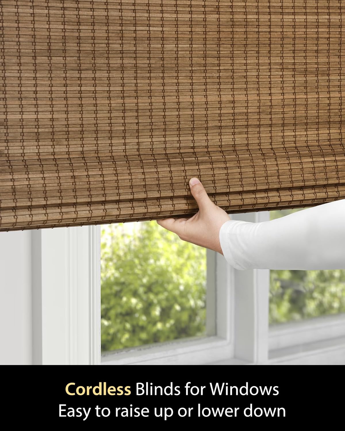 UNISHADES Cordless Bamboo Roman Shades for Windows, Blinds Size (30.5" W ×48" H) Colour (Highfield Teak)