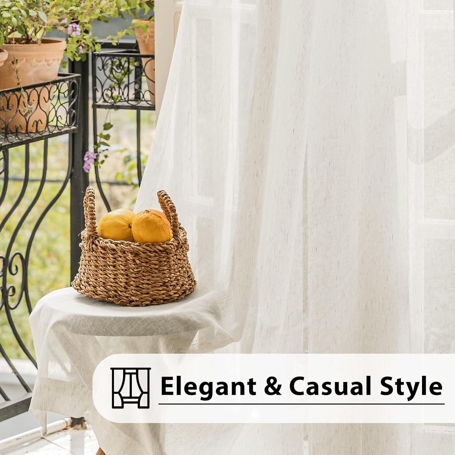 FMFUNCTEX Linen Sheer Curtains for Bedroom, Beige Curtains 84 inches Long for Living Room, Natural Flax Blend Window Draperies for Farmhouse Curtain, Rod Pocket 2 Panels