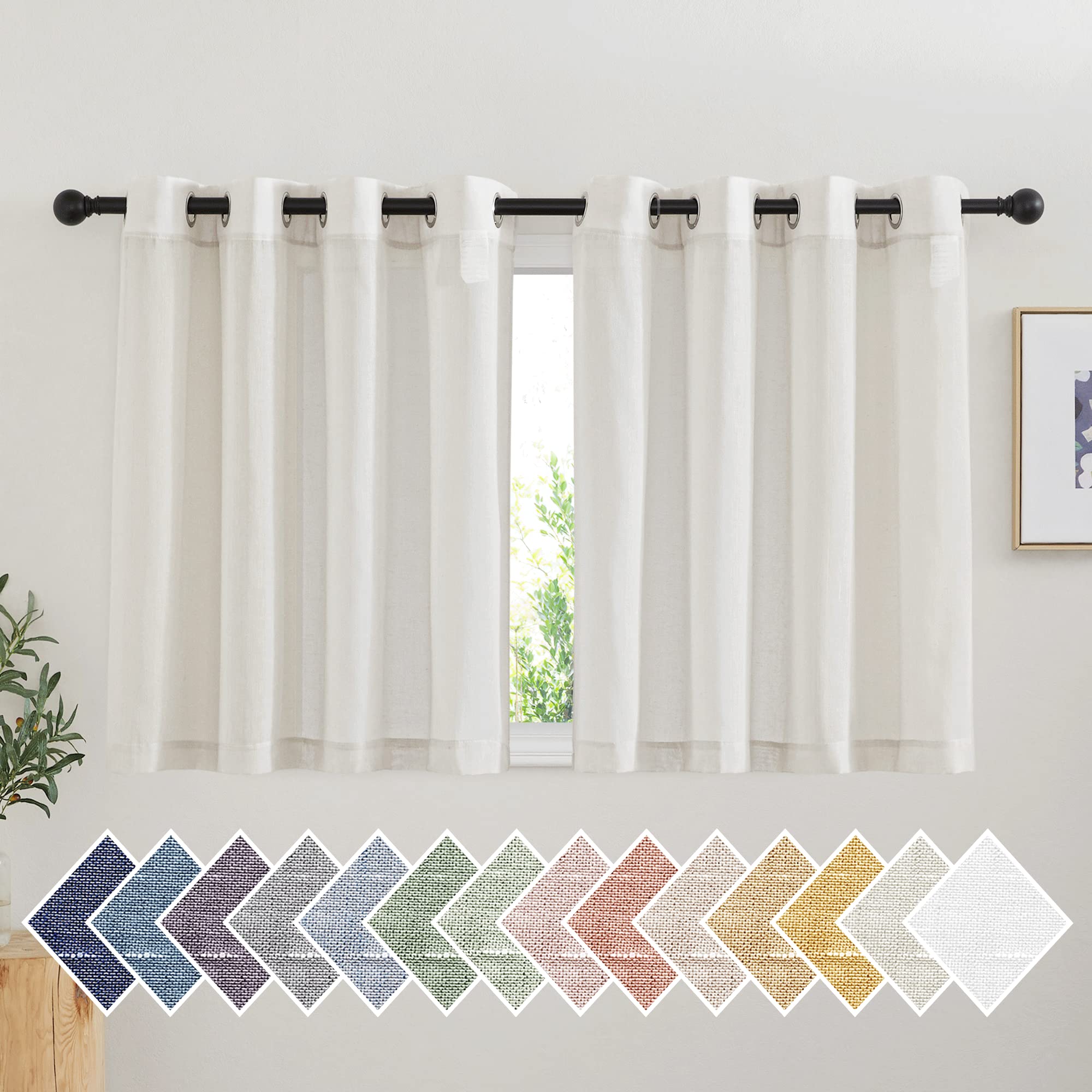 NICETOWN Semi Sheer Beige Curtains 84 inches Long, Grommet Retro Linen Curtains Window Treatments Vertical Drapes Privacy with Light Filter for Living Room, W52 x L84, 2 Panels