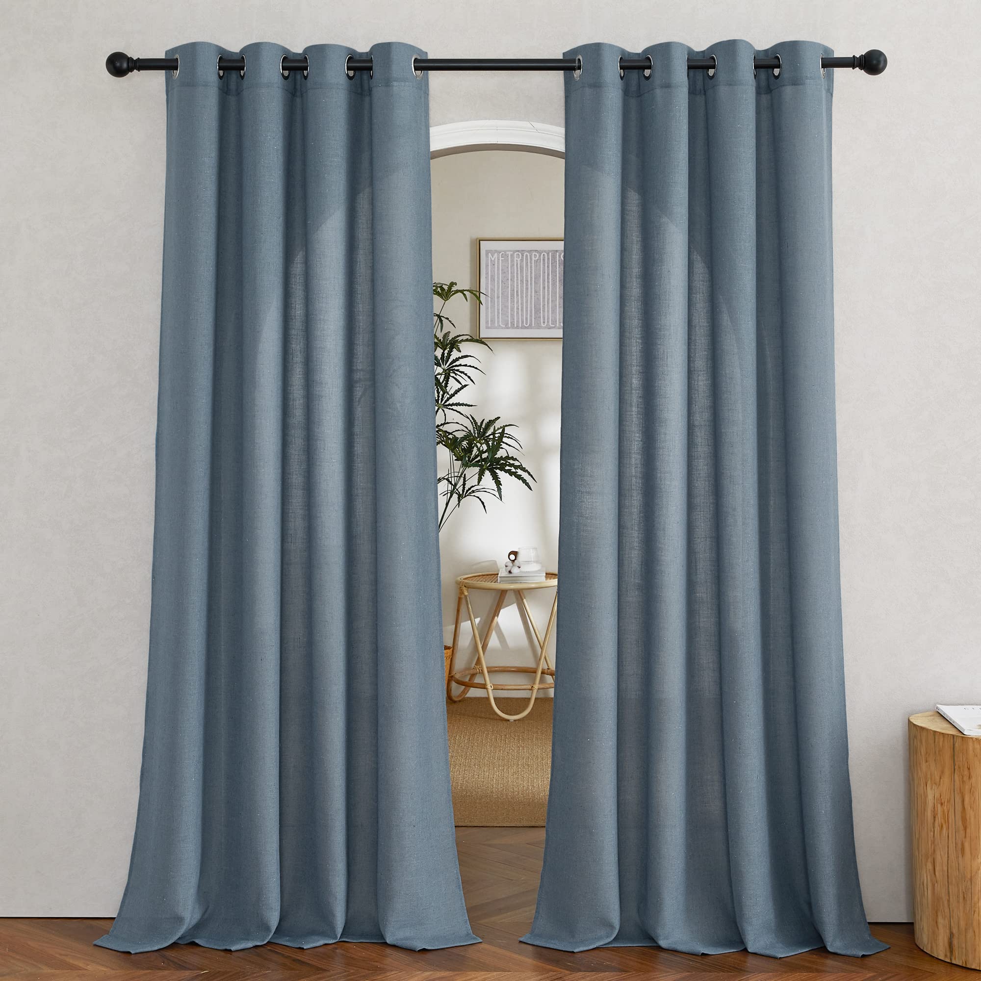 NICETOWN Semi Sheer Beige Curtains 84 inches Long, Grommet Retro Linen Curtains Window Treatments Vertical Drapes Privacy with Light Filter for Living Room, W52 x L84, 2 Panels